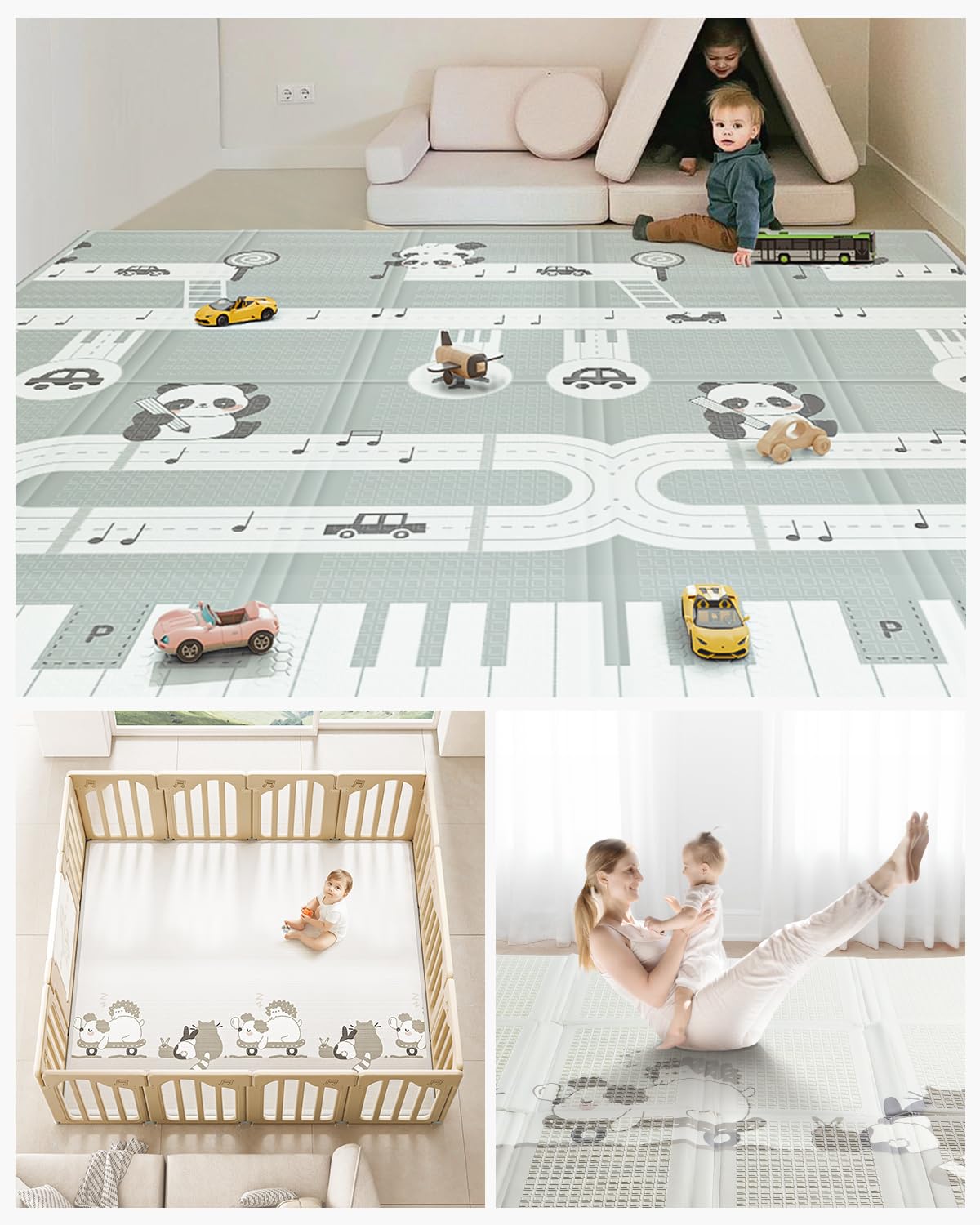 Baby Floor Play Mat 47"x47" Baby Playpen Mat, Foldable Baby Girl Playmat, Reversible Waterproof Foam Play Mats for Baby, 0.4 inch Crawling Baby Mat for 50" X 50" & 47"x47" Playpen(47*47*0.4)