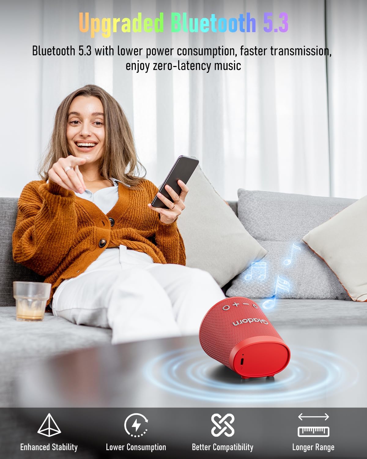 Portable Bluetooth Speaker Wireless with 9 Color Lights, 20H Playtime, Stereo Pairing, Deep Bass, IPX6 Waterproof, Bluetooth 5.3, Small Speaker for Home, Party, Outdoor, Camping, Beach, Gift