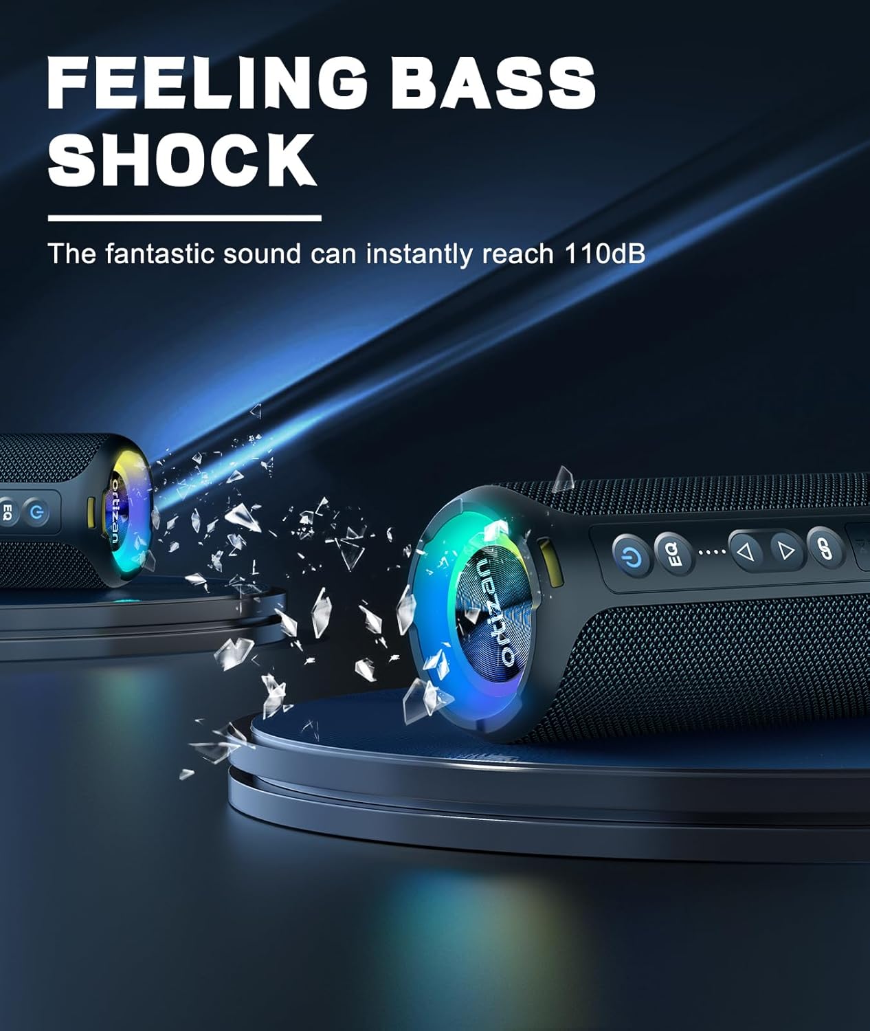 Ortizan Bluetooth Speakers, Portable Wireless Stereo Speaker - IPX7 Waterproof, 30W RMS(40W Peak) Loud Sound, Deep Bass, LED Light, Bluetooth 5.3, for Home/Shower/Outdoor/Beach, Gifts for Adult, Navy