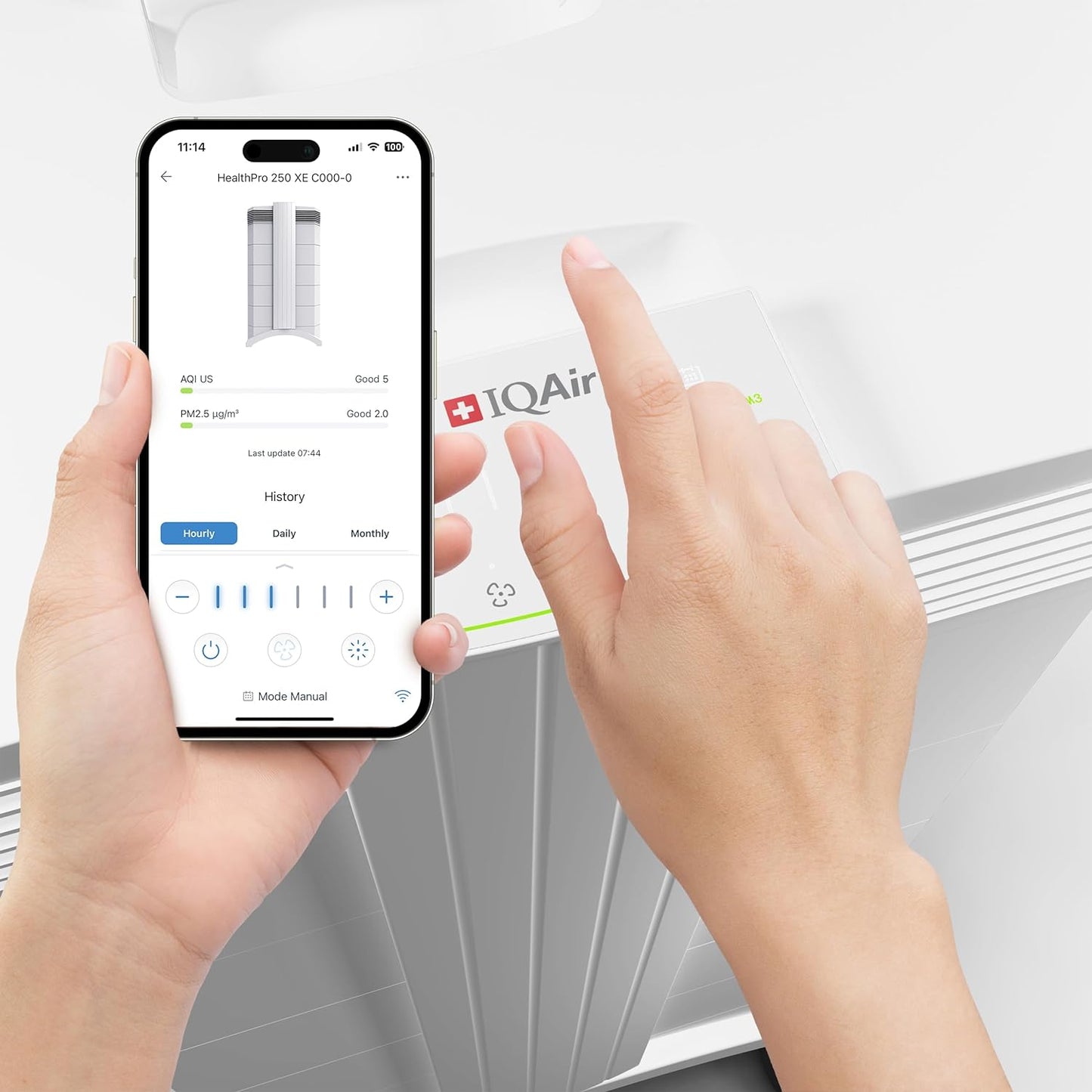 IQAir HealthPro Plus XE Air Purifier - Smart HyperHEPA Filtration for Large Rooms up to 1125 sq ft - Smoke, Viruses, Allergens, Asthma, Mold, Dust, Pets, Swiss Made, WiFi Enabled