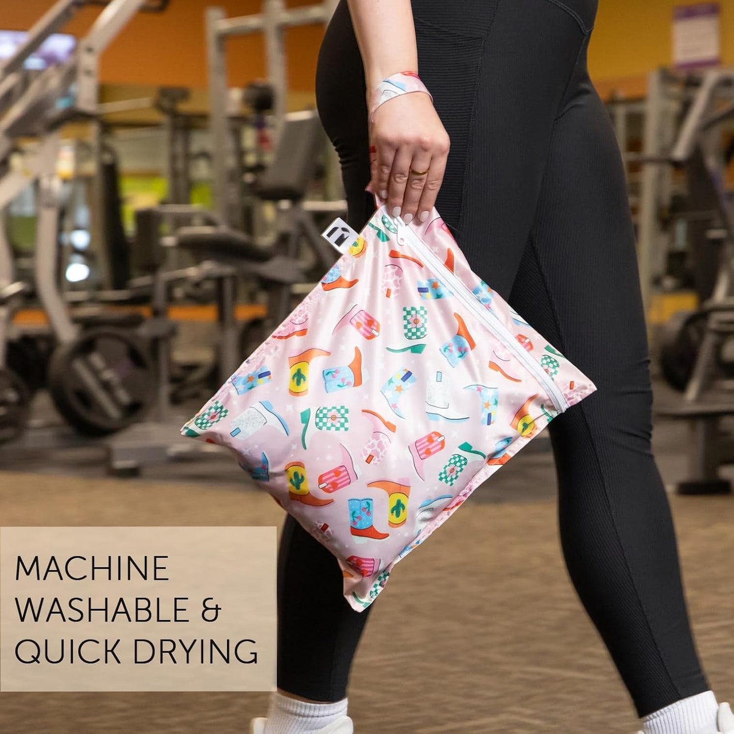 Bumkins Roamio - Waterproof Wet Bag - For Baby, Travel, Swim Suit, Cloth Diapers, Pump Parts, Pool, Gym, Toiletry, Strap to Stroller - Reusable & Easy to Clean - 2pk - Cowgirl Boots & Disco