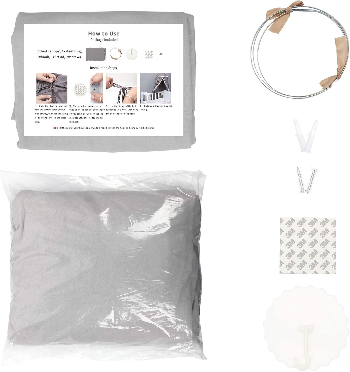 Kids Bed Canopy with Frills Cotton Cover Net for Crib Reading Nook Curtain Hideaway Hanging Round Tent Nursery Bedding Play Room Decor