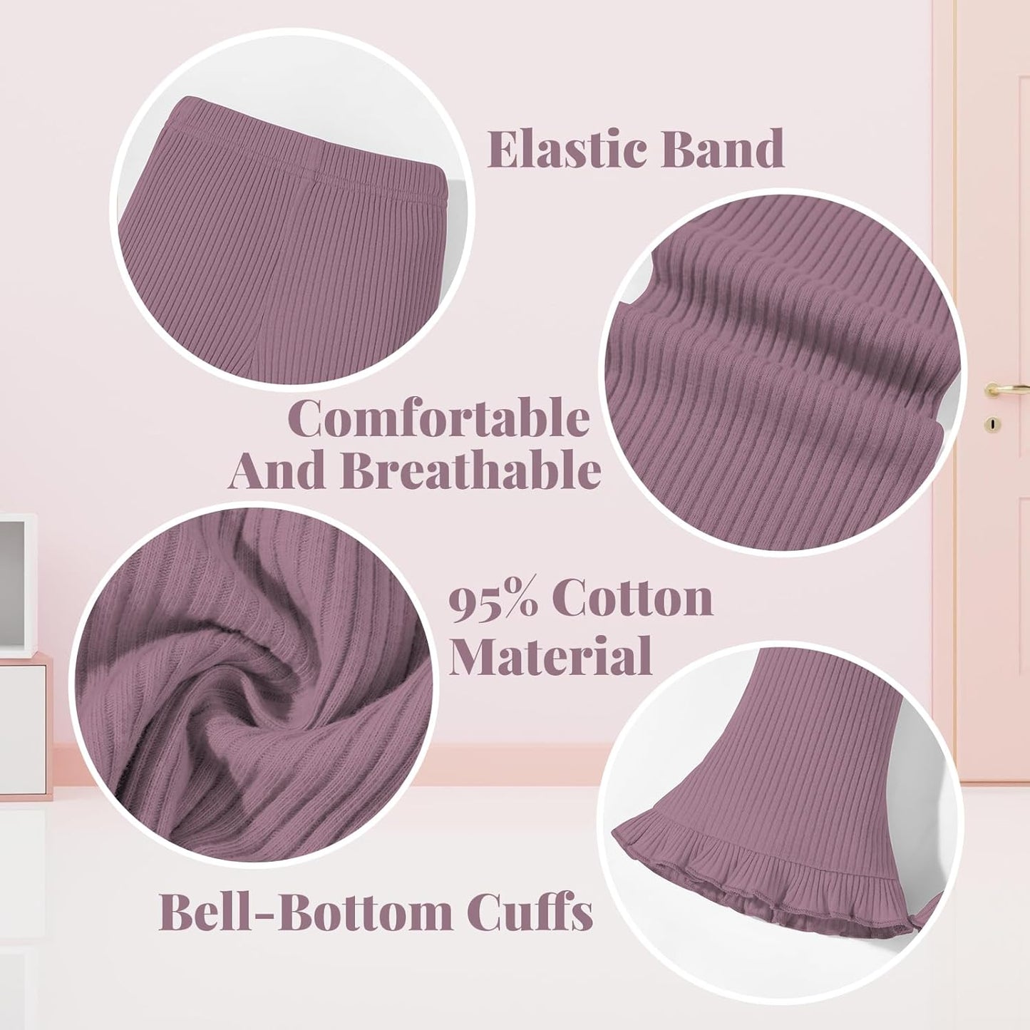 Neutocd Toddler Baby Girl 2-Pack Pants Bell Bottom Infant Baby Girl Solid Ribbed Cotton Leggings