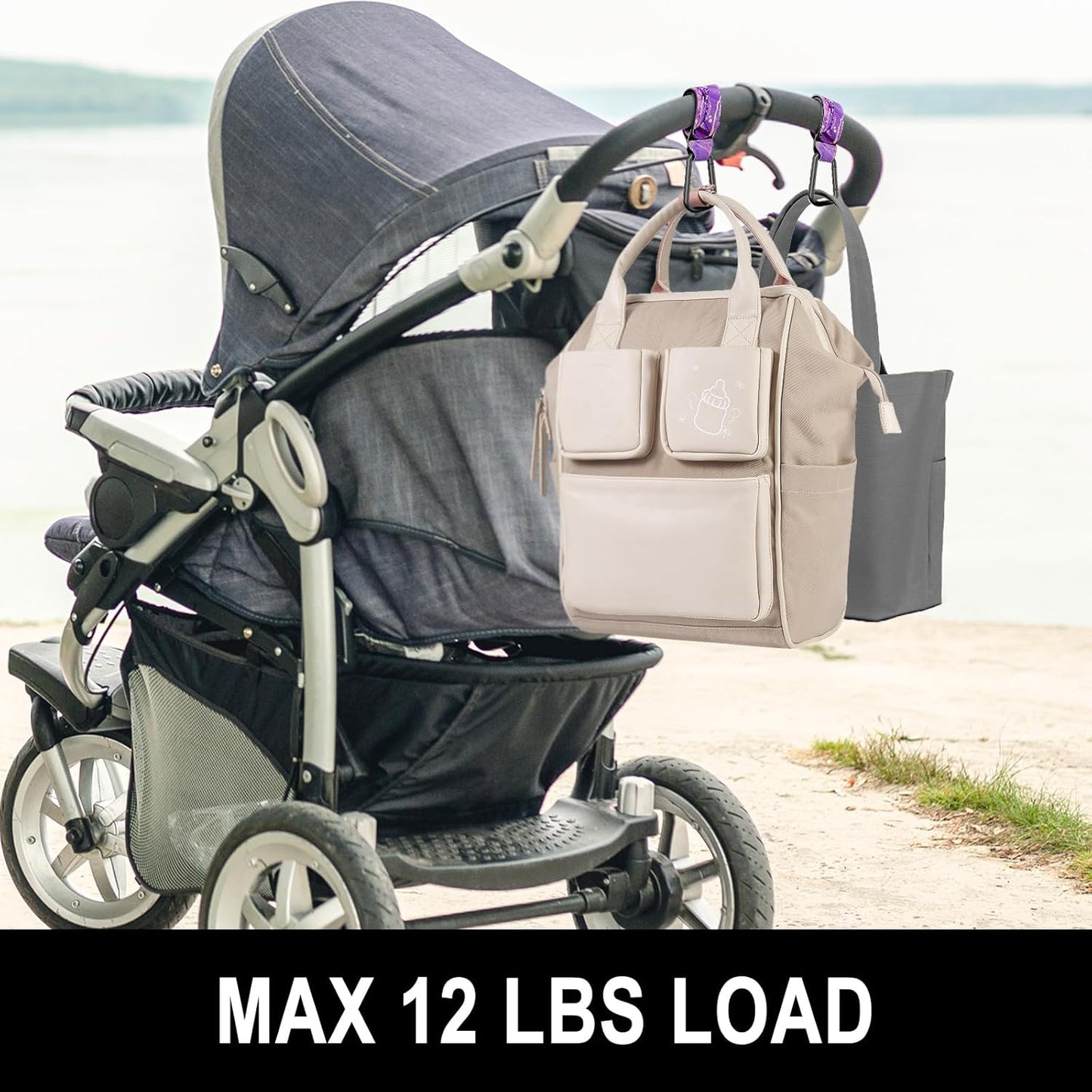 Baby Stroller Hooks for Hanging Bags, Universal Stroller Clips Accessories, Mommy Hook for Diaper Bag, Shopping Cart, Purse, Backpack - 2 Pack, Purple Marble