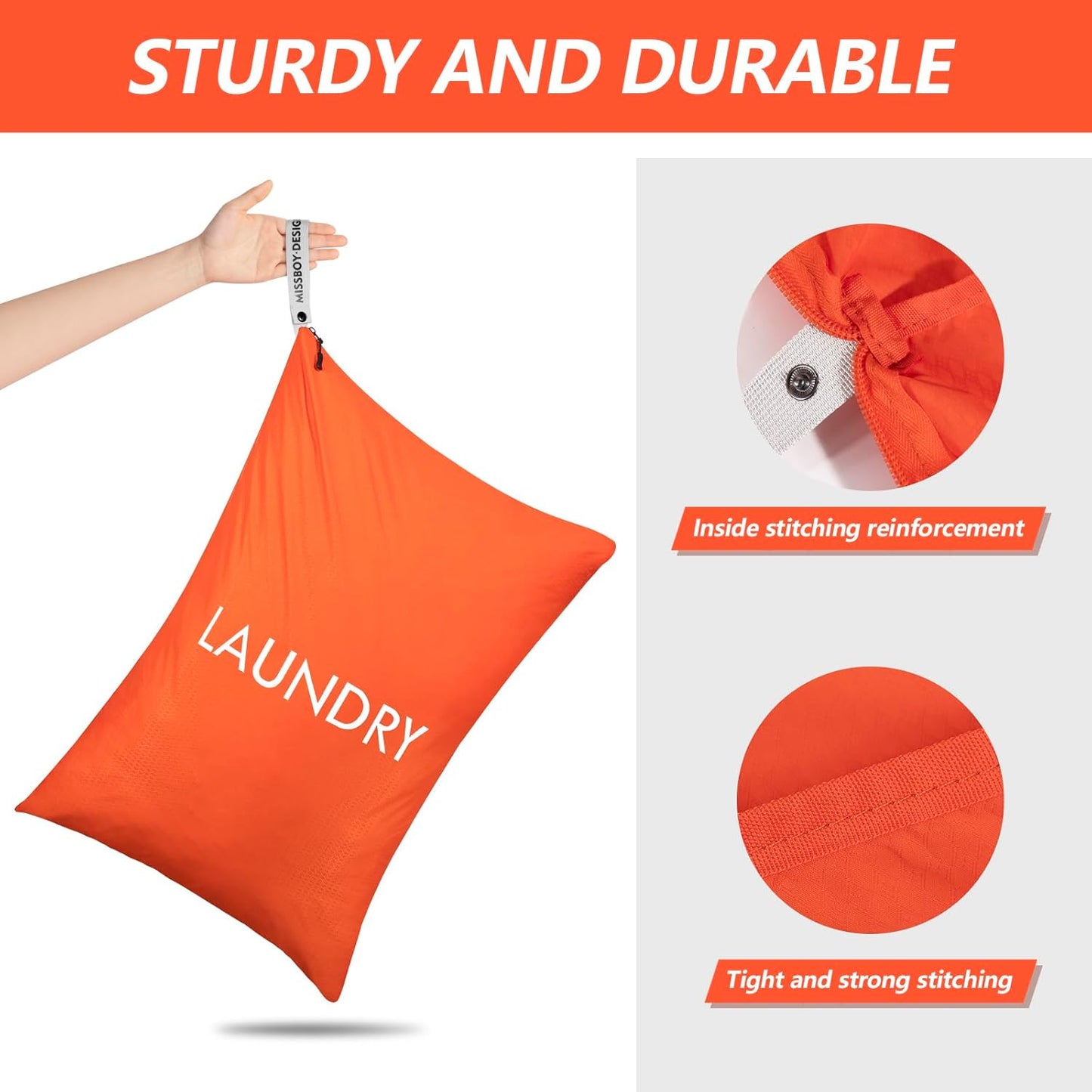 MissBoy Laundry Bag, Nylon Dirty Clothes Storage Bag, Splash-proof Travel Camping Laundry Bags with Zip, Lightweight Foldable Swimming Dry Wet Bag