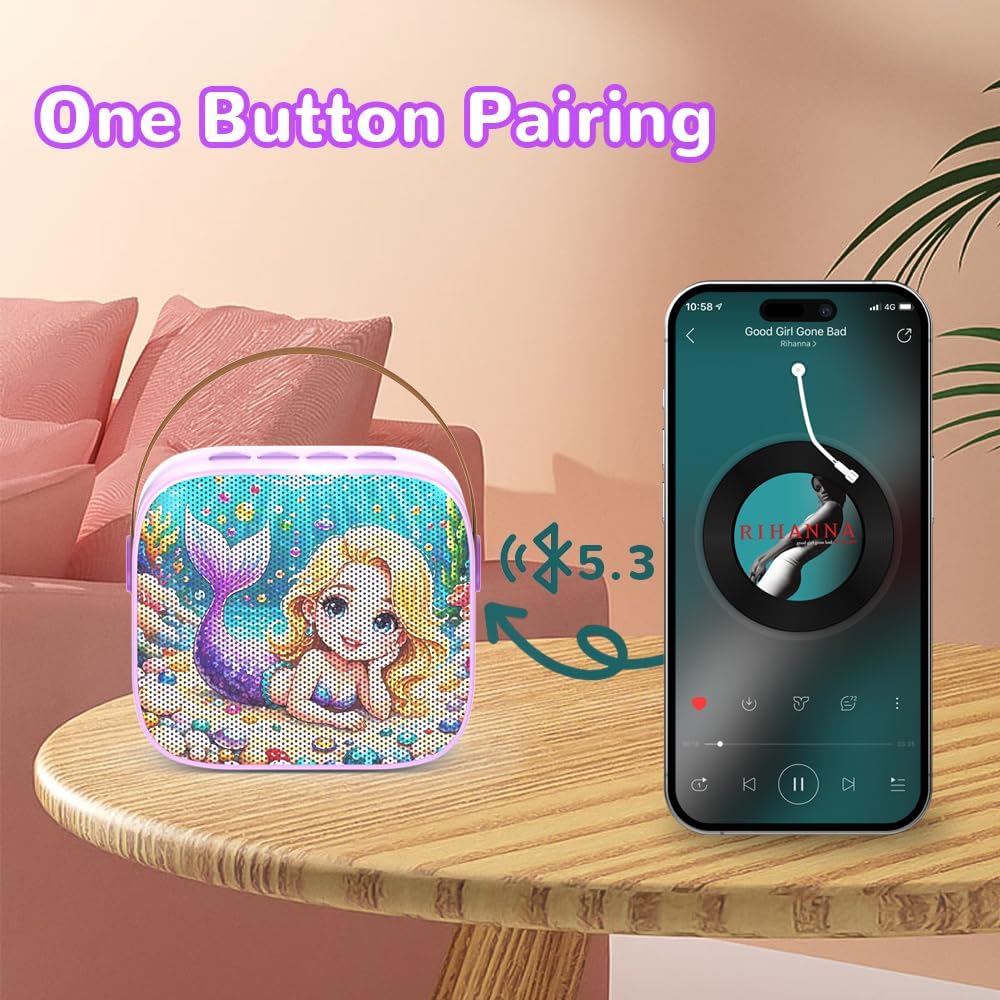 Mini Karaoke Machine for Kids Teen Adults - Toddler Toys Birthday Gift for Girls Ages 3-12, Portable Bluetooth Speaker Set with 2 Wireless Microphones fits Family Fun Party Outdoor, Purple