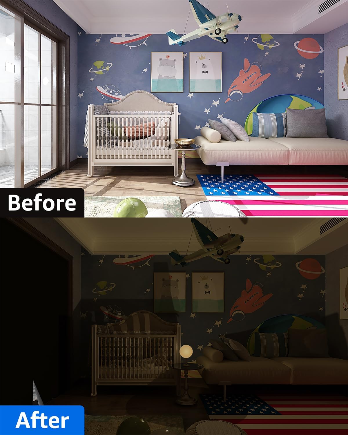 Sumobaby Blackout Curtains for Bedroom Portable 66"x72",No Drill Blackout Shades with Upgraded Hook&Loop Tapes,100% Black Out Window Cover,Thermal Insulated Blinds for Bedroom,Nursery(1 Panel,Black)