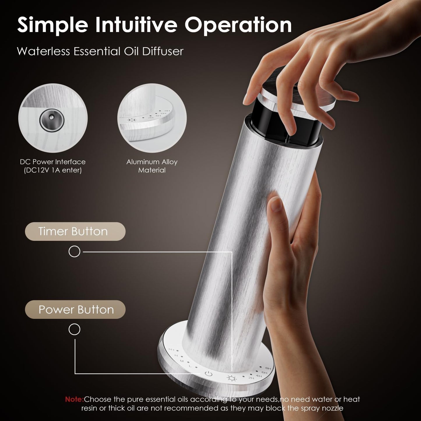 Waterless Essential Oil Diffuser,Aromatherapy Diffusers,Scent Diffusers for Home,Large Room, Hotel Scent Diffuser, 1000sq.ft, Aroma Diffusers (Silver)