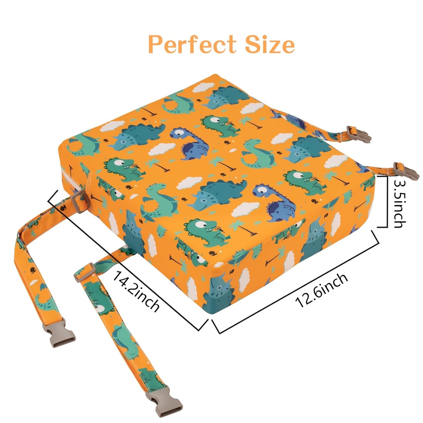 Toddler Booster Seat for Dining Table Kitchen Chair, Stronger Support Double Safe Straps Portable Booster Seat Dining Toddler, High Cushion for Travel Home with Non-Slip Bottom (Orange)