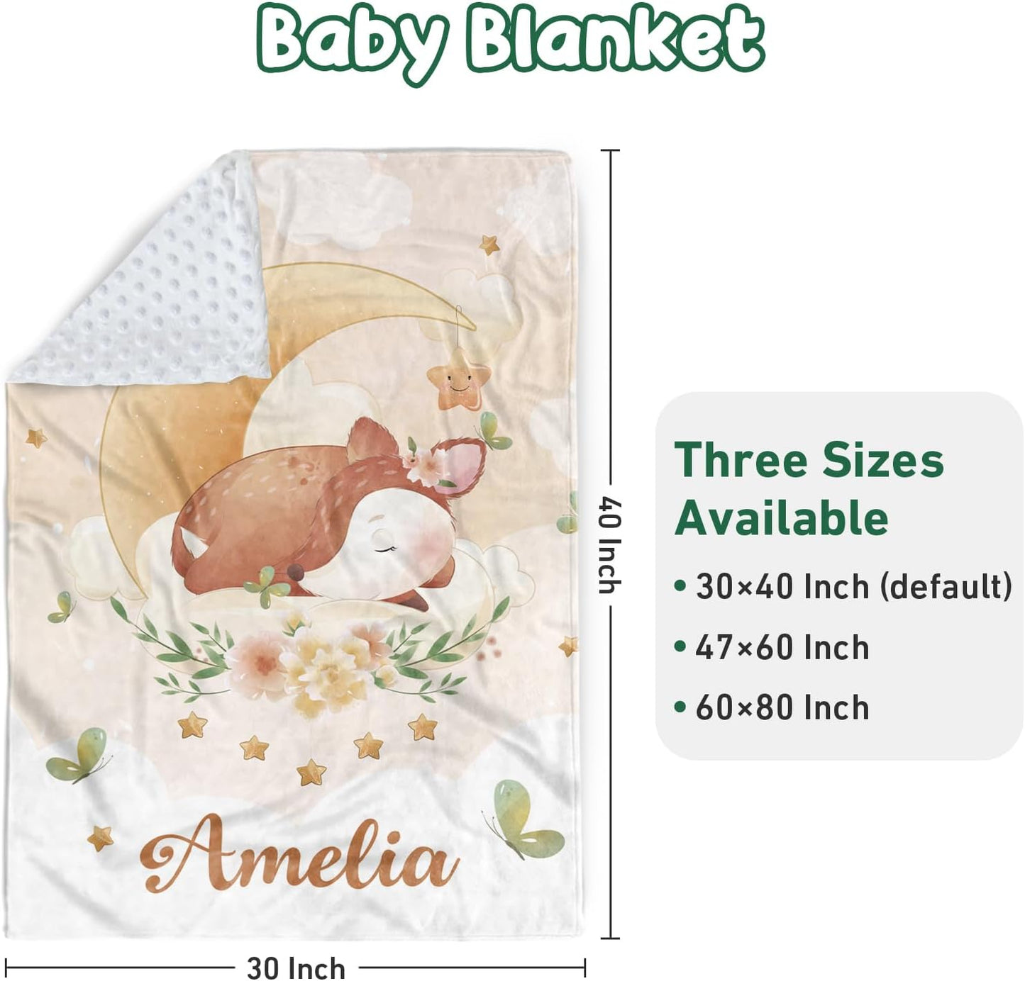 Personalized Baby Crib Bedding Set - Custom Name Fox Pattern 3 Pcs Set - Soft Blanket with Double Layer Dotted Backing, Fitted Sheet, Room Rug for Newborns Boys Girls Shower Gift