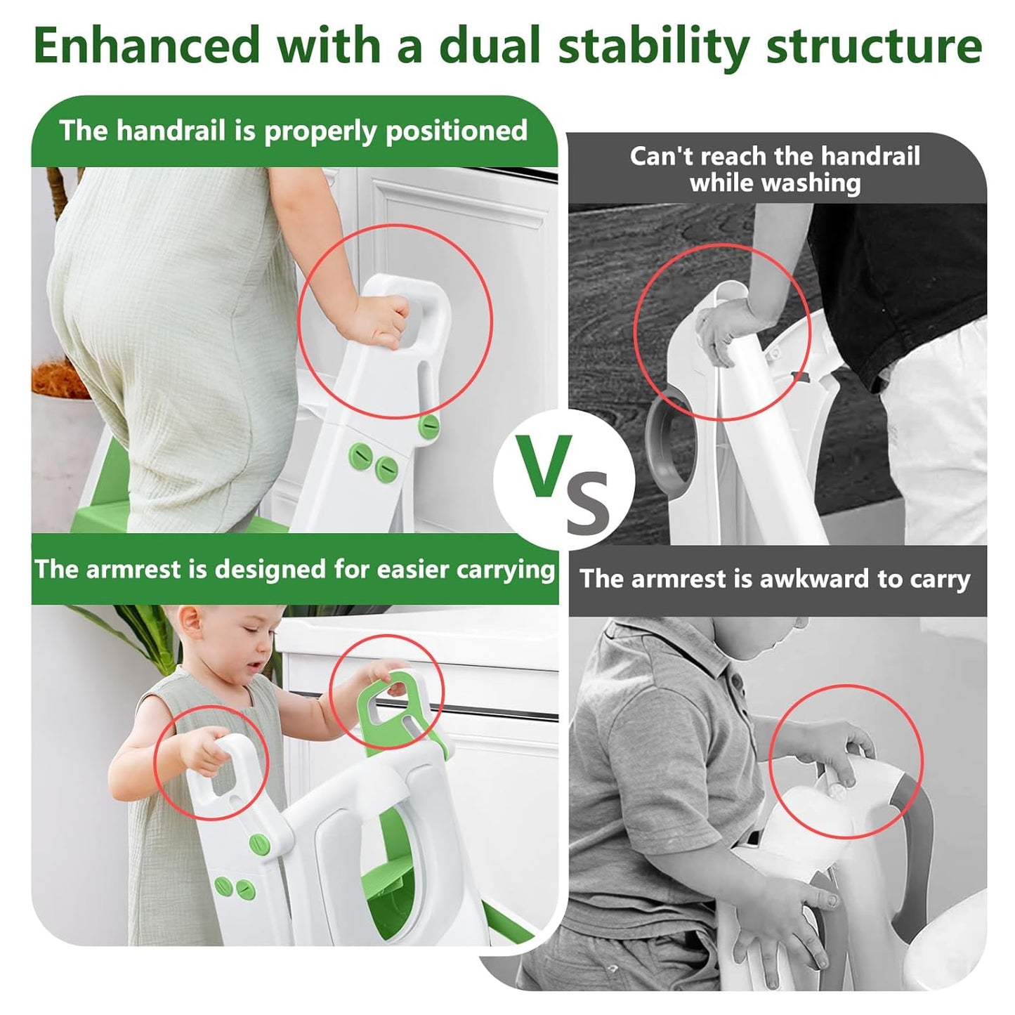 Easy Storage Potty Training Seat with Ladder, Adjustable Step and Toilet Seat Height, Easy-Grip Handles for Climbing, Foldable Portable Toddler Toilet Trainer, Perfect for Small Bathrooms