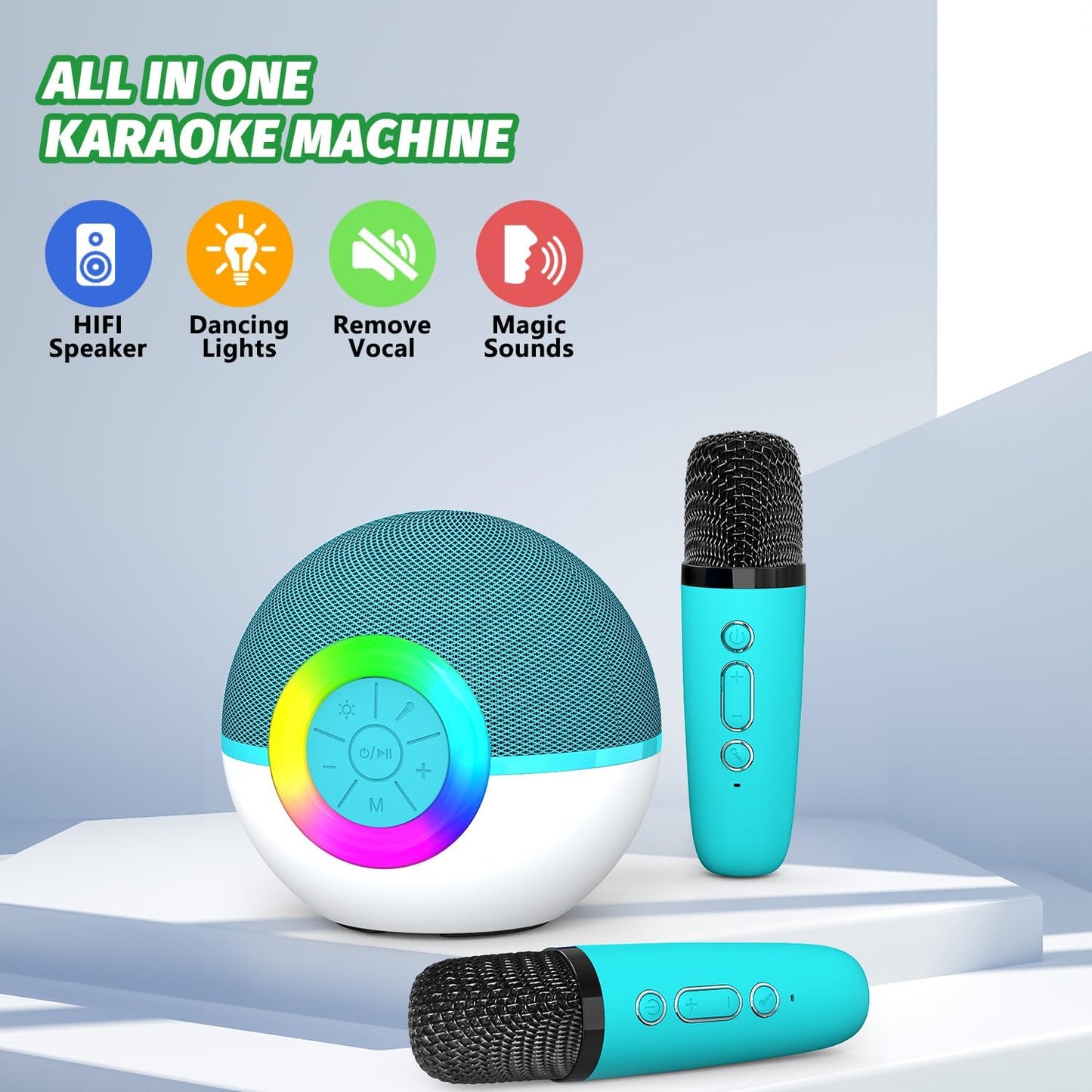 Mgaolo Mini Karaoke Machine for Kids Adults,Portable Bluetooth Speaker with 2 Wireless Microphones,Gift Toys with MP3 Player for Boys Girls 3-12 Year Old Birthday Family Home Party Present (Green)