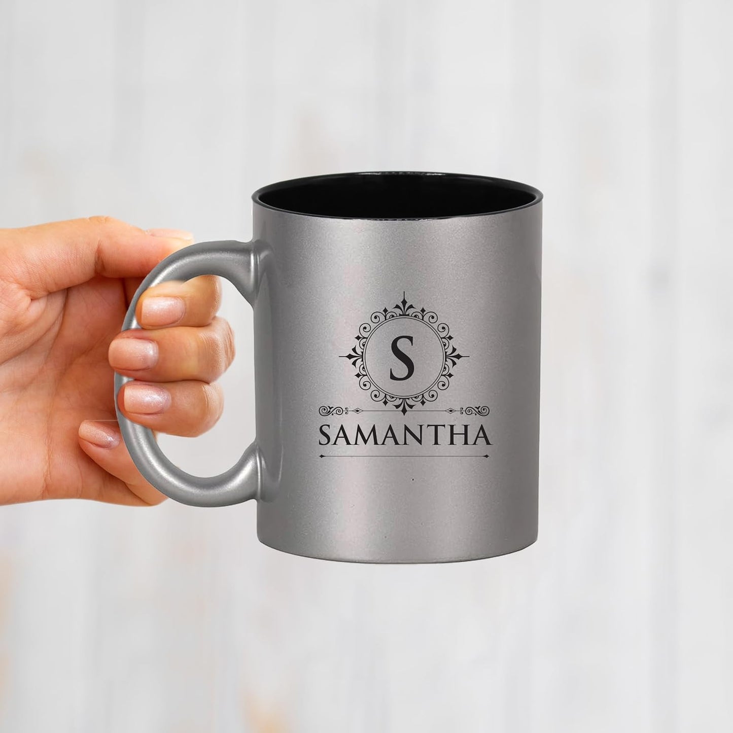 Custom Engraved Coffee Latte Mug - Personalized Coffee and Tea Cup (Silver)