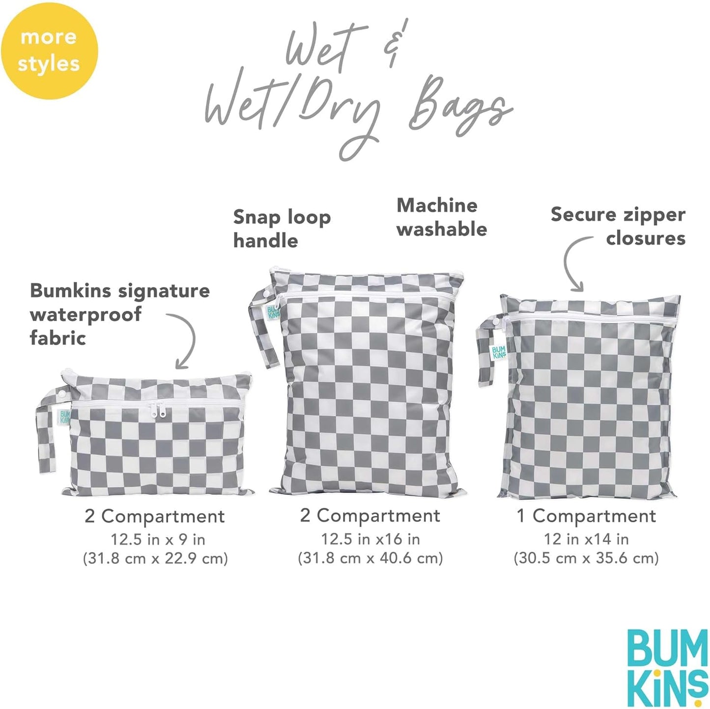 Bumkins - Waterproof Wet Bag - For Baby, Travel, Swim Suit, Cloth Diapers, Pump Parts, Pool, Gym, Toiletry, Strap to Stroller - Reusable & Easy to Clean - 2pk - Yellow & Blue Stripe