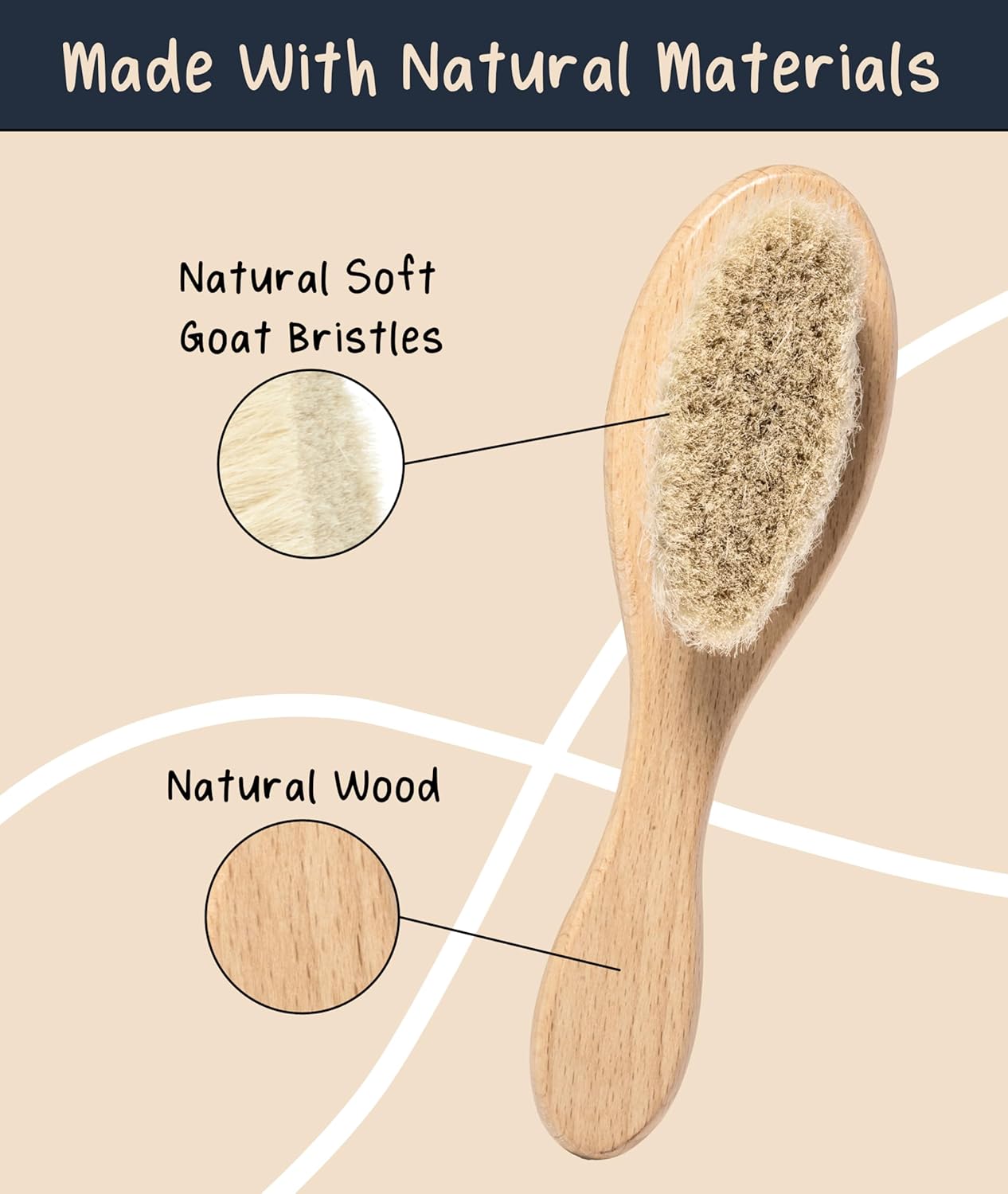 Baby Hair Brush & Comb Set, Wood Hair Brush with Soft Goat Bristles and Comb, Newborn Infant & Toddler for Cradle Cap
