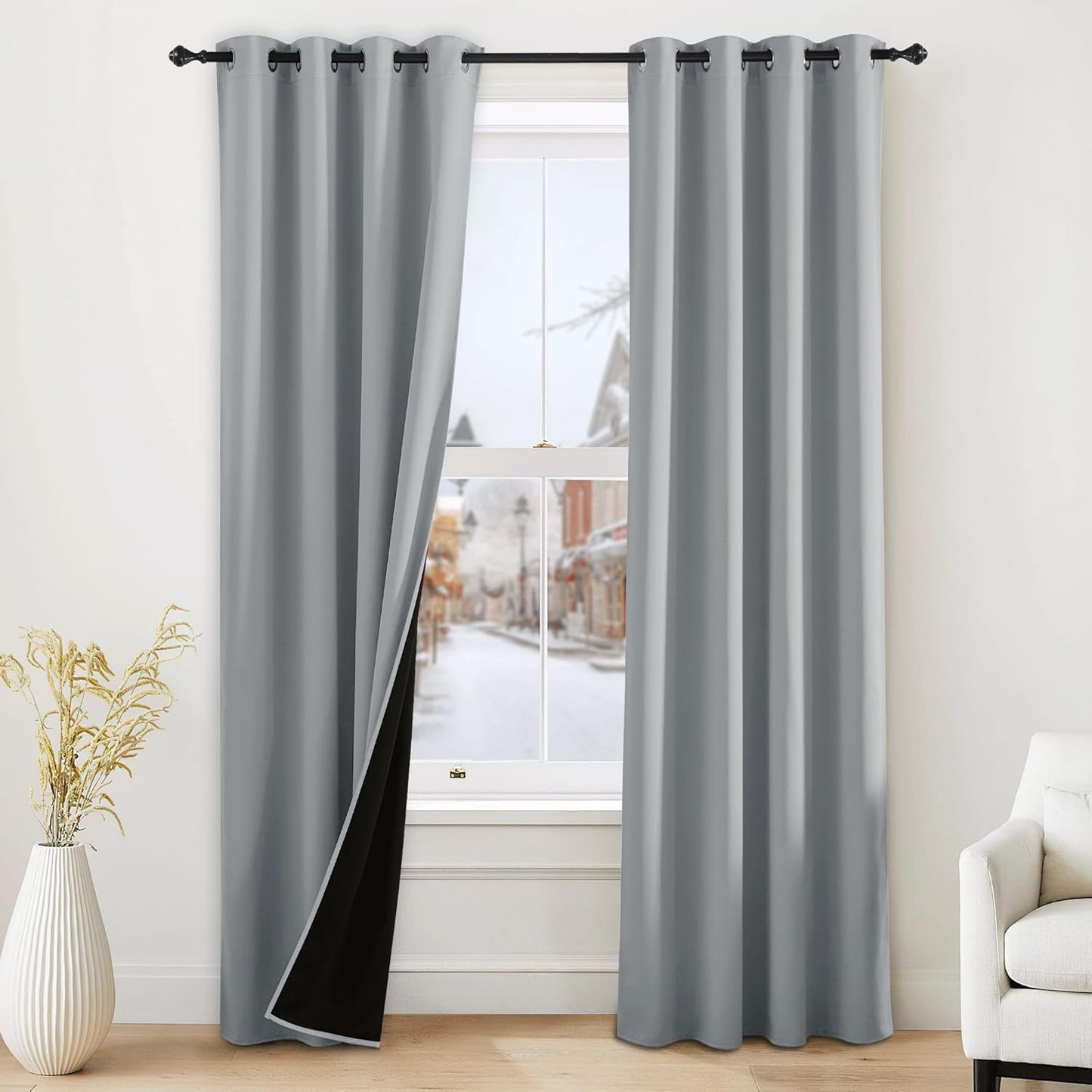 NICETOWN Grey Blackout Curtains for Bedroom 52 X 84 Inch Long 2 Panels Set Light Room Darkening Plylux Drapes for Living Room, Soundproof Thermal Insulated Grommet Window Treatment