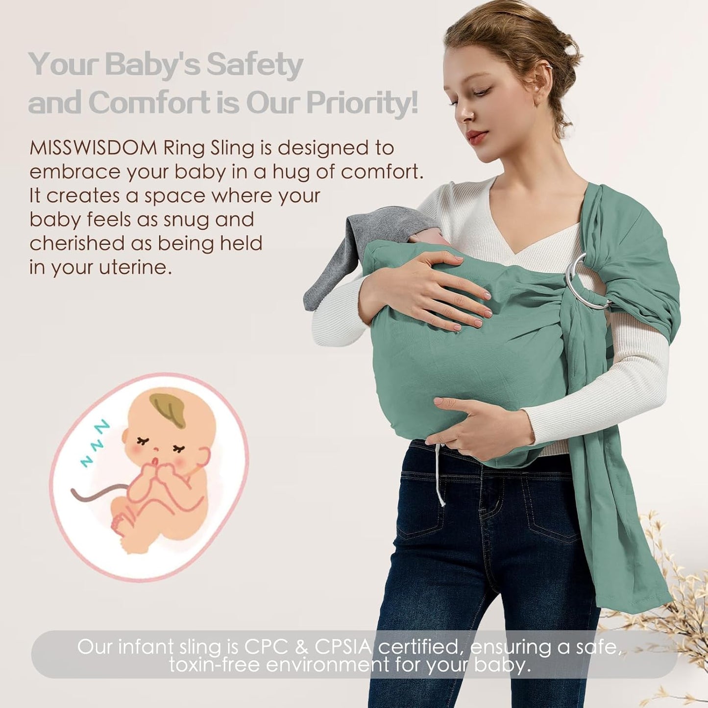 Baby Wrap Ring Sling 7-35 lbs, Baby Sling Carrier for Newborn, Toddler, Infant Holder, Lightweight Baby Carrier Wraps, Green