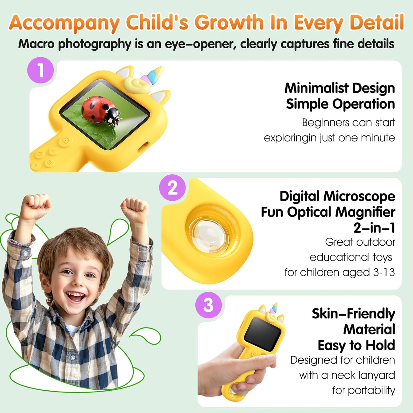 Kids Microscope Handheld Portable Mini 2.4" - 600X FHD Digital Microscope for Kids - Educational Science Toys, Boys & Girls Christmas Birthday Gifts, Outdoor Toys for Kid's Ages 4-8 8-13