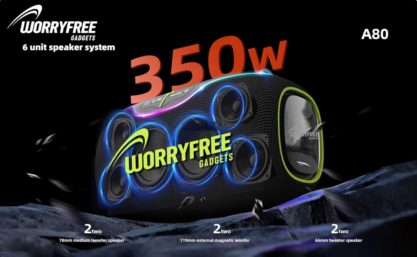 350W Wireless Bluetooth Speaker, 24Hrs Playtime, RGB Lights, Mic with EQ & Volume Control, 10M Range (Gray)