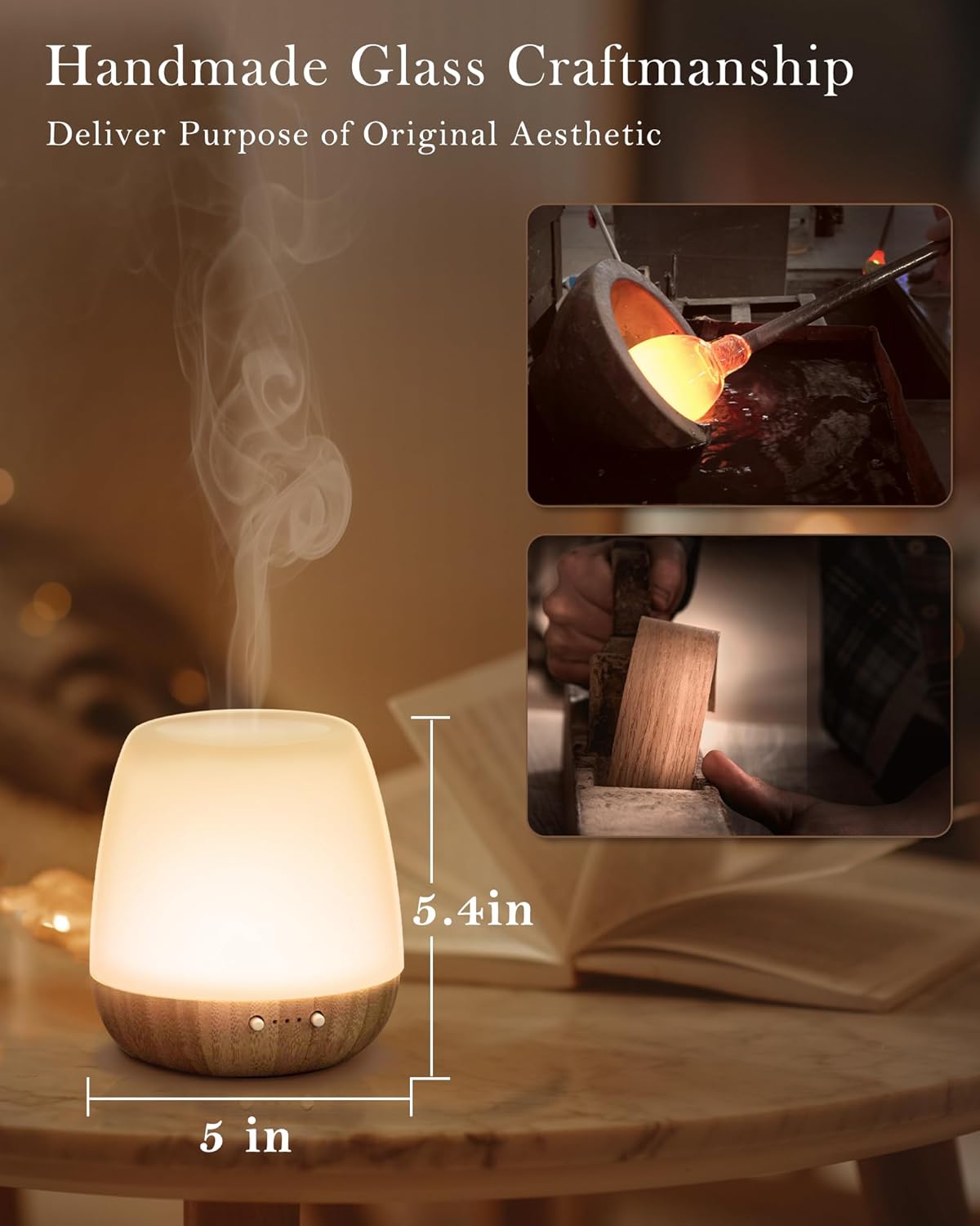 Glass Essential Oil Diffuser, 180ml Ultrasonic Aroma Diffuser for Essential Oil Large Room, Auto-Off Timer & Night Light, Quiet, Air Diffusers for Home Bedroom Office, Gift Idea