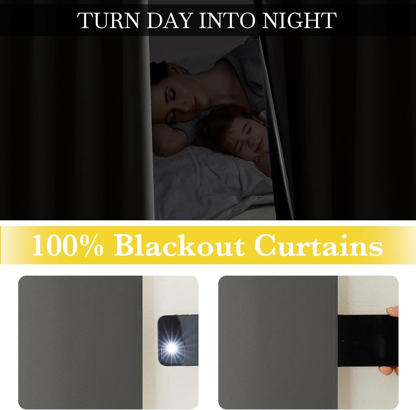 NICETOWN 100% Blackout 72 inch Curtains for Bedroom, Grommet Thermal Curtains Privacy Portable Window Treatments Travel Blackout Curtains for Living Room, Dark Grey W52 x L72, 2 Panels