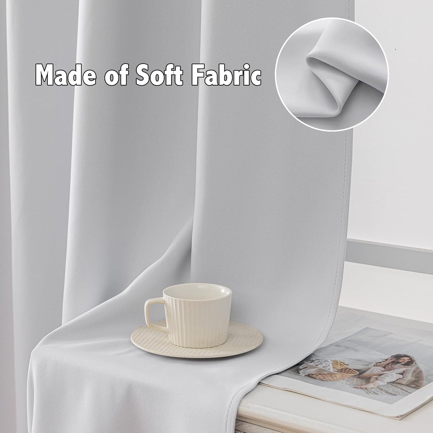 Anytime 100% Blackout Curtain Set, Thermal Insulated & Energy Efficiency Window Draperies for Guest Room, Full Shading Panels for Shift Worker and Light Sleepers(Greyish White, 2 Panels, 52W x 95L)