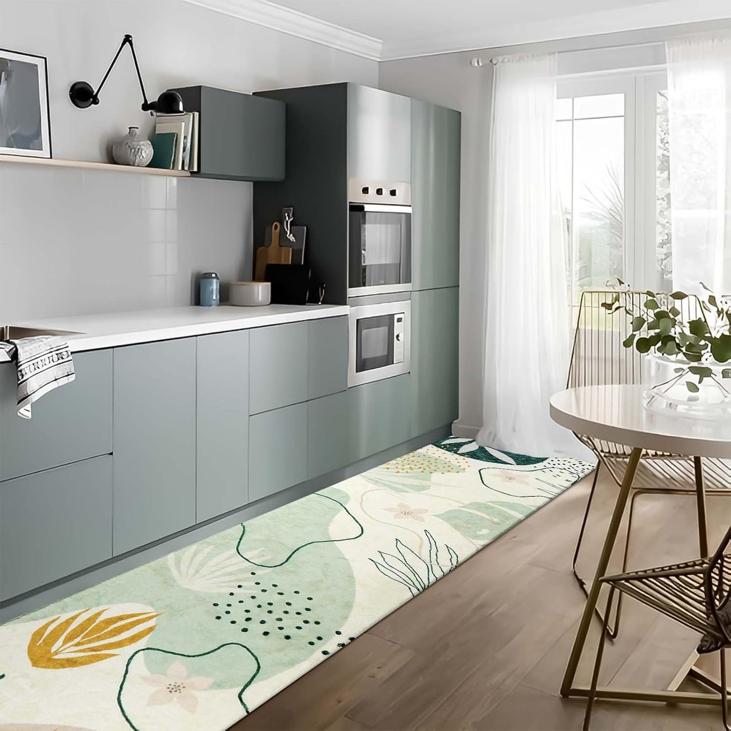 Lahome Green Runner Rugs for Hallway 2x10, Extra Long Washable Non-Slip Kitchen Rug Lightweight Stair Carpet Runner, Boho Botanical Print Soft Entrance Bath Laundry Living Room 2' x 10'