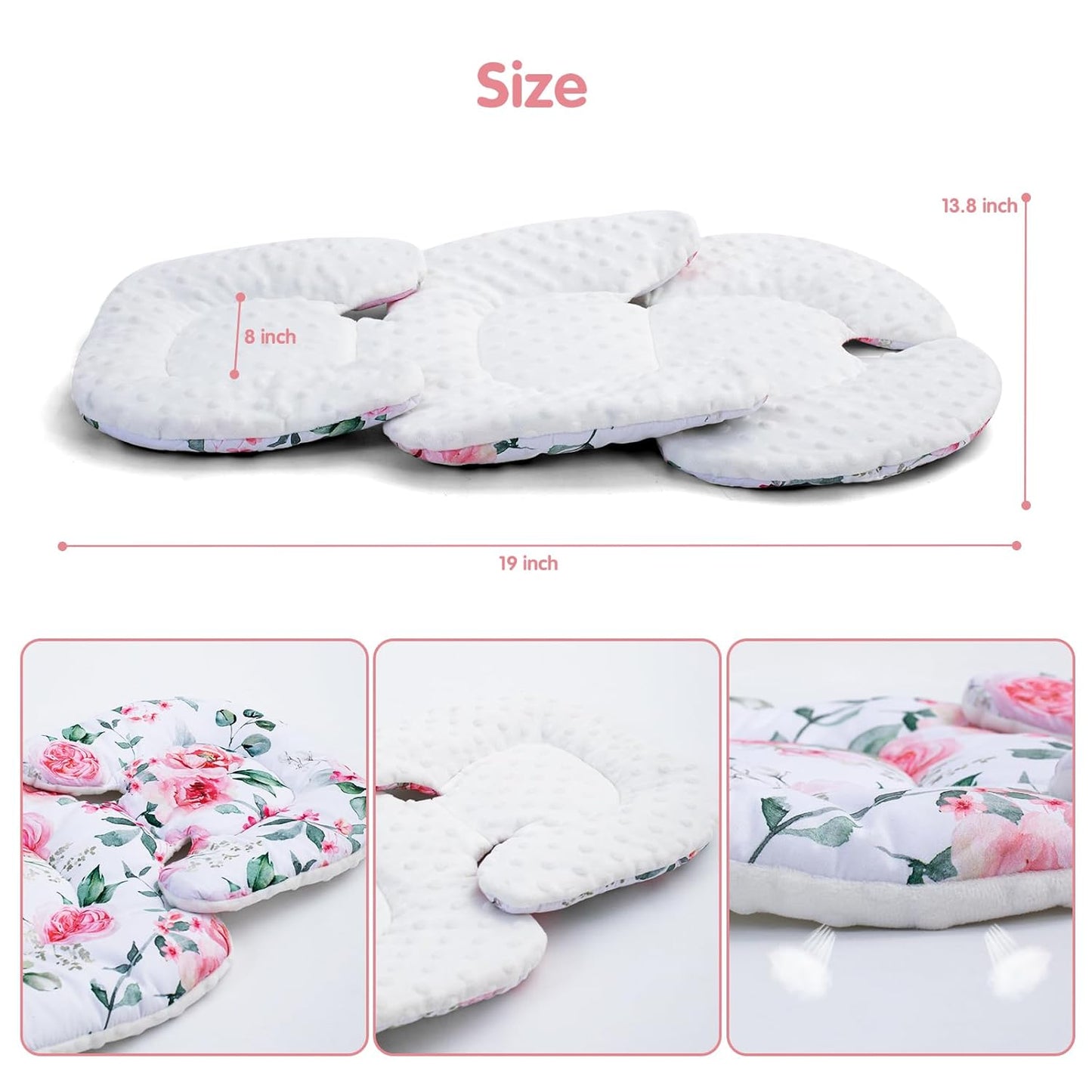 Infant Car Seat Insert for Girls Boys, Ultra Soft Carseat Head Support for Infant, Breathable Baby Car Seat Cushion with Double Side Design, Baby Car Seat Head Support for Stroller, Swing, Bouncer