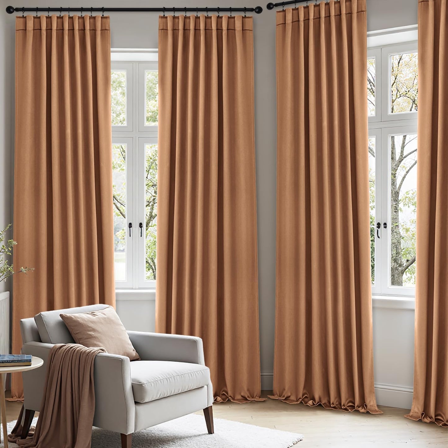 ANRODUO Back Tab Blackout Curtains for Bedroom Living Room, Rod Pocket Pinch Pleated Thermal Insulated Room Darkening Curtains 84 Inches Long 2 Panels, Brown, 42 x 84 Inch