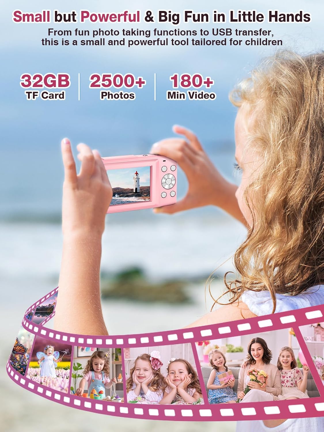 Digital Camera,FHD 1080P Kids Camera 44MP Point and Shoot Digital Cameras with 32GB Card,16X Zoom,Anti-Shake,Date Stamp,Compact Small Cameras Photography for Kids Student Teen Girl Boy(Pink)