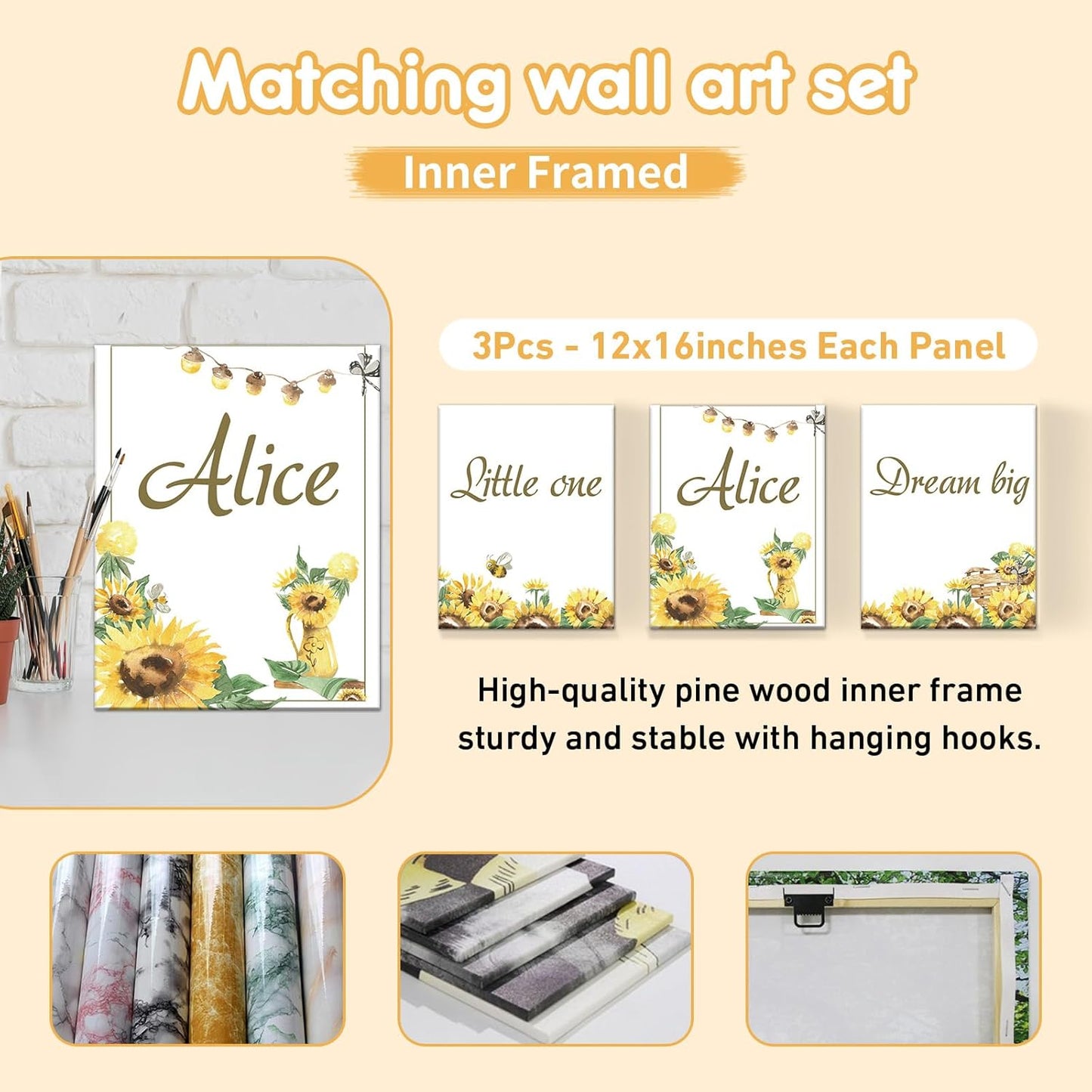 Personalized Baby Bedding Set - 5 Pcs Custom Infants Bedding Set with Infant Name - Double Layer Nursery Crib Set for Girls Boys - Customized Gifts for Toddler Baby Shower - Yellow Sunflower