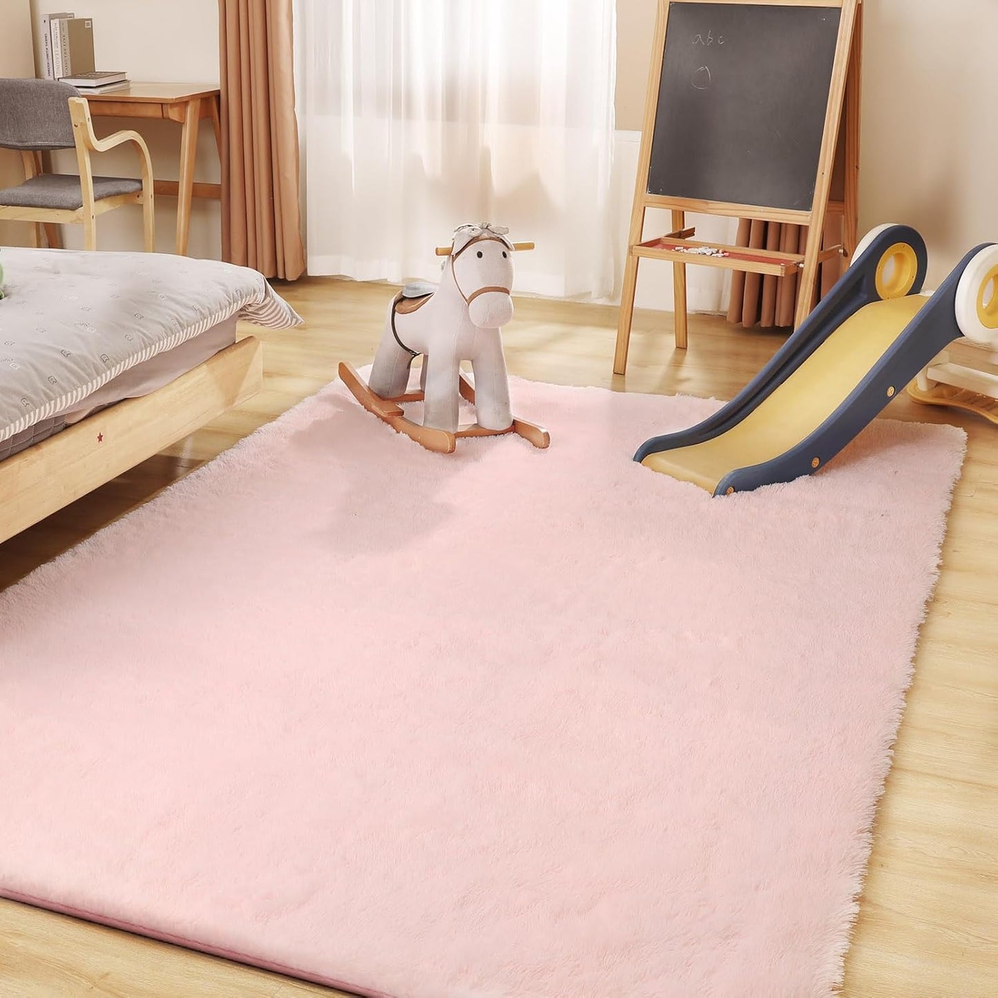 Soft 5x7 Pink Rug, Fluffy Area Rugs for Living Room, Plush Area Rugs for Bedroom, Non-Slip Indoor Carpet for Nursery, Study Room, Kids Room, Room Decor