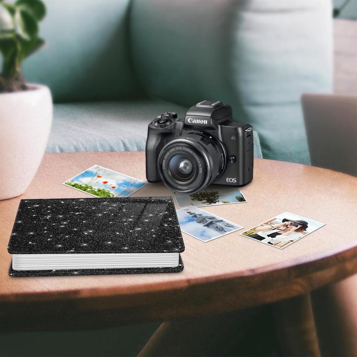 Fintie Photo Album for 4x6 Photos - 112 Pockets Vegan Leather Cover Memory Albums Book for Birthday Family Anniversary Vacation Pictures, Glittering Black