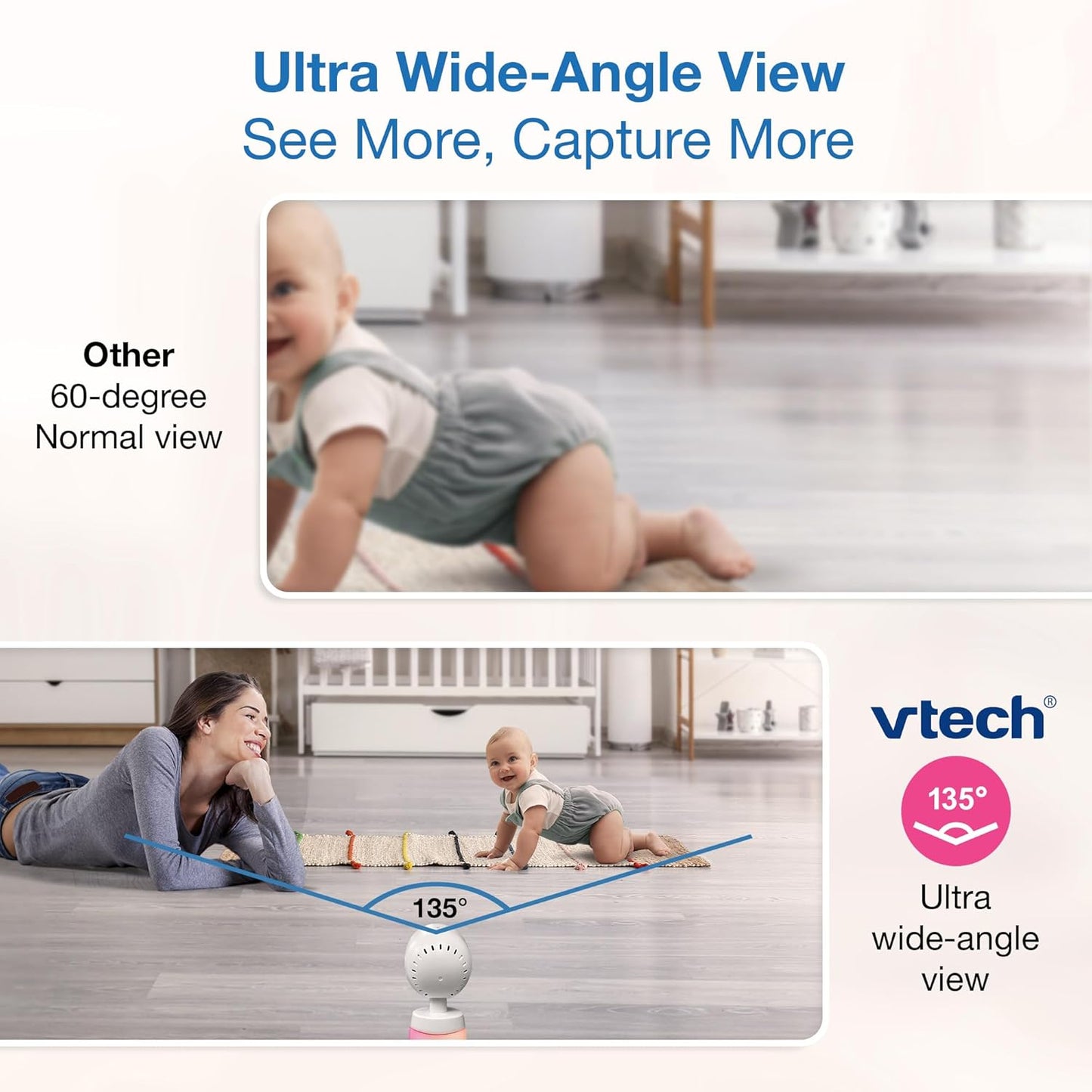 VTech 2-Cameras Smart WiFi Baby Monitor with 1080p FHD Video, Free App with Motion Video, Sound/Motion Detection and Notifications, 7" IPS Display with Split-Screen, Pan-Tilt-Zoom: Smart HQ Max Twin