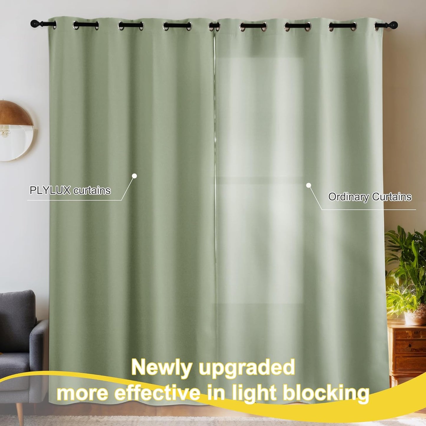NICETOWN 100% Blackout Curtains for Bedroom Thermal Insulated Blackout 84 inch Length Heat and Full Light Blocking Curtains for Living Room, 2 Panels Set, Olive Green, 52 x 84 inch