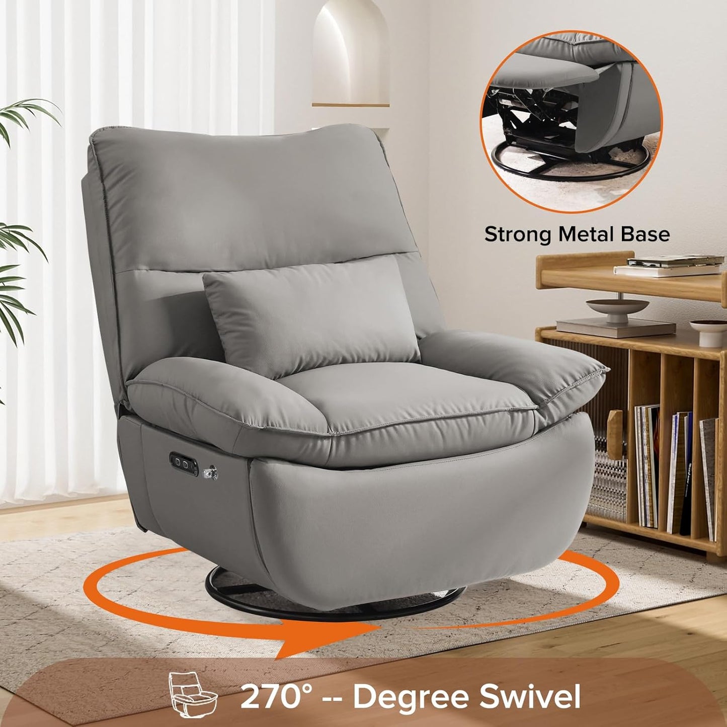 Rocking Chair Nursery with Power Adjustable, Electric Glider Recliner Nursing Chair for Breastfeeding with USB Port and Storage (Grey)