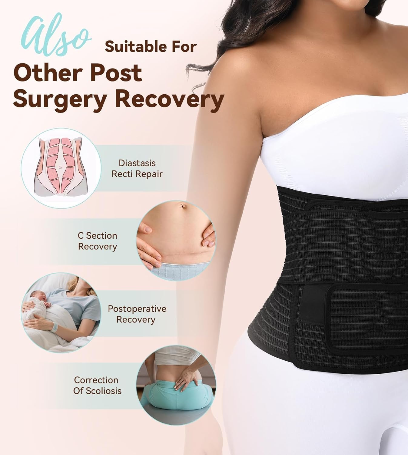 SHAPSHE Postpartum Belly Band Abdominal Binder Post Surgery C Section Belly Binder Post Partum Faja Waist Trainer Wrap