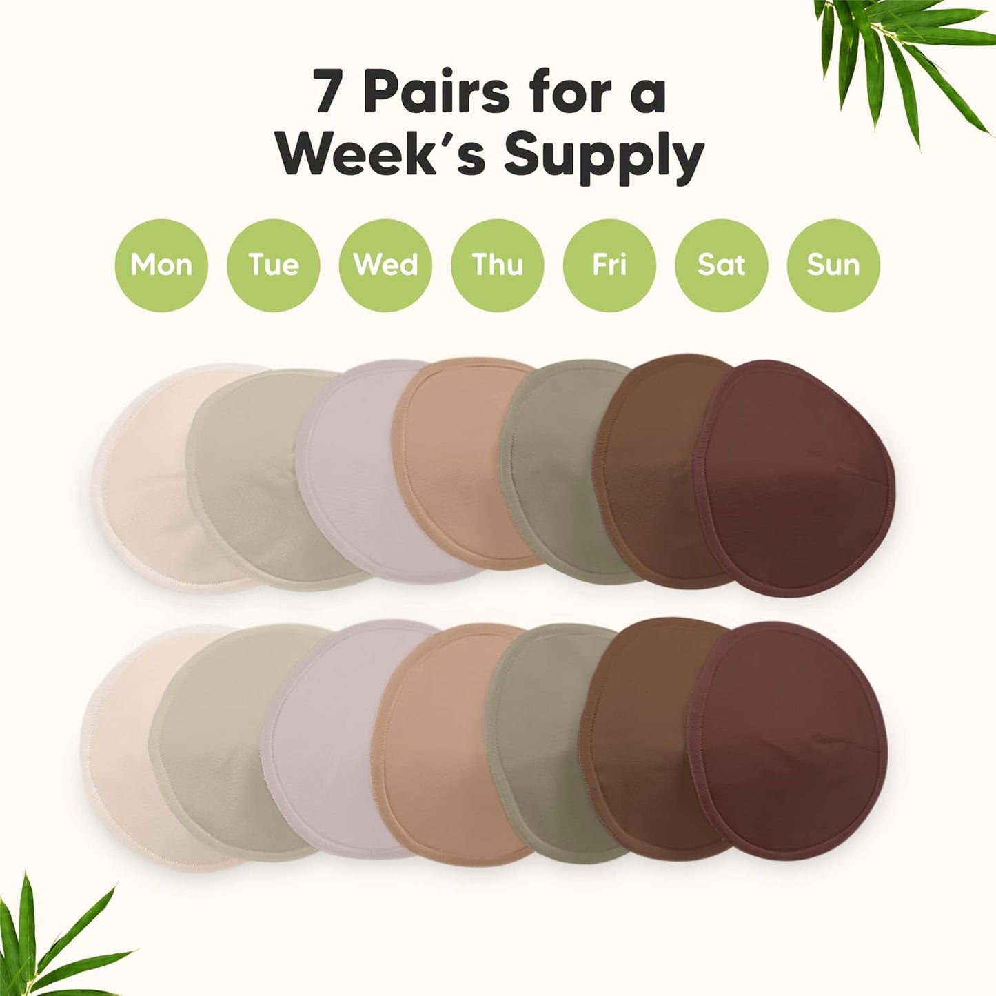 Organic Nursing Pads - 14 Washable Viscose Derived from Bamboo Breastfeeding Pads, Wash Bag, Reusable Breast Pads for Breastfeeding, Nipple Pads for Breastfeeding Essentials (Sable, L 4.8")