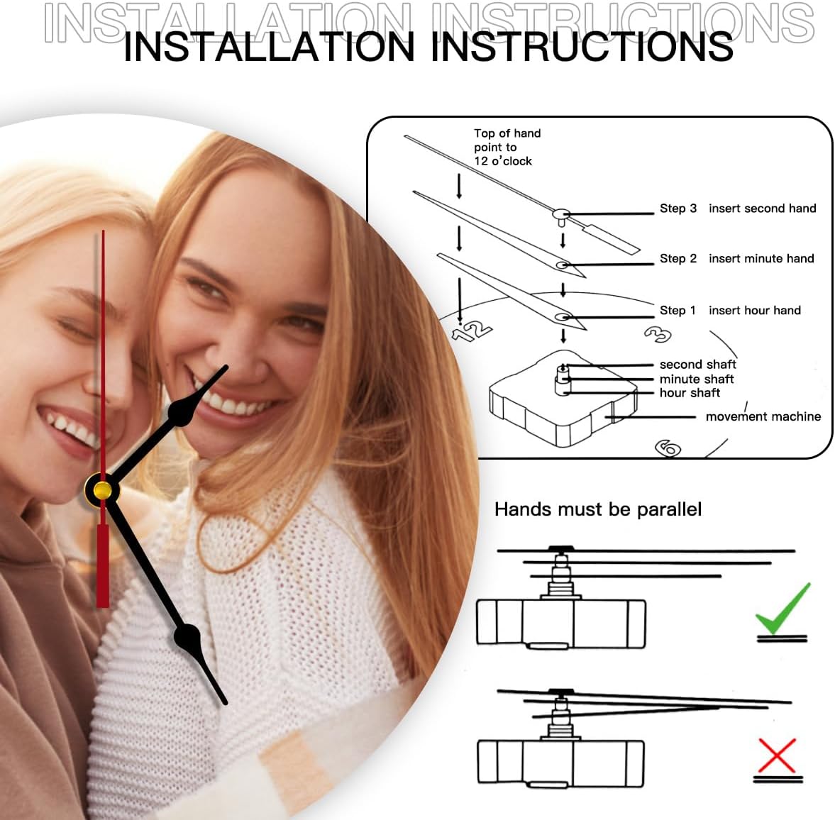 Generic Custom Clocks for Walls Personalized Clocks with Picture Silent Non Ticking Round Decoration for Kitchen Wedding Friend Family Lover, 12inch-30cm