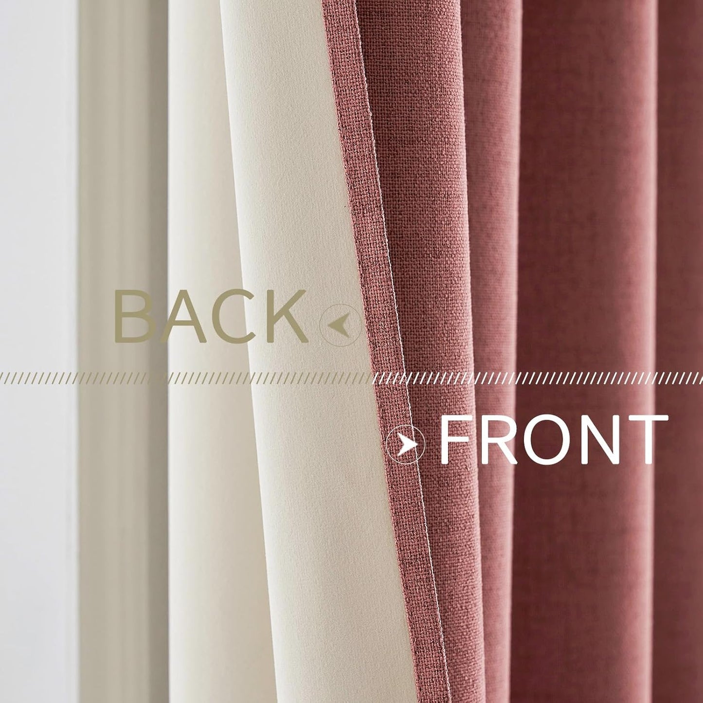MIULEE 100% Blackout Linen Textured Curtains for Bedroom Solid Thermal Insulated Dusty Rose Grommet Room Darkening Curtains & Drapes Luxury Decor for Living Room Nursery 42 x 90 Inch (2 Panels)