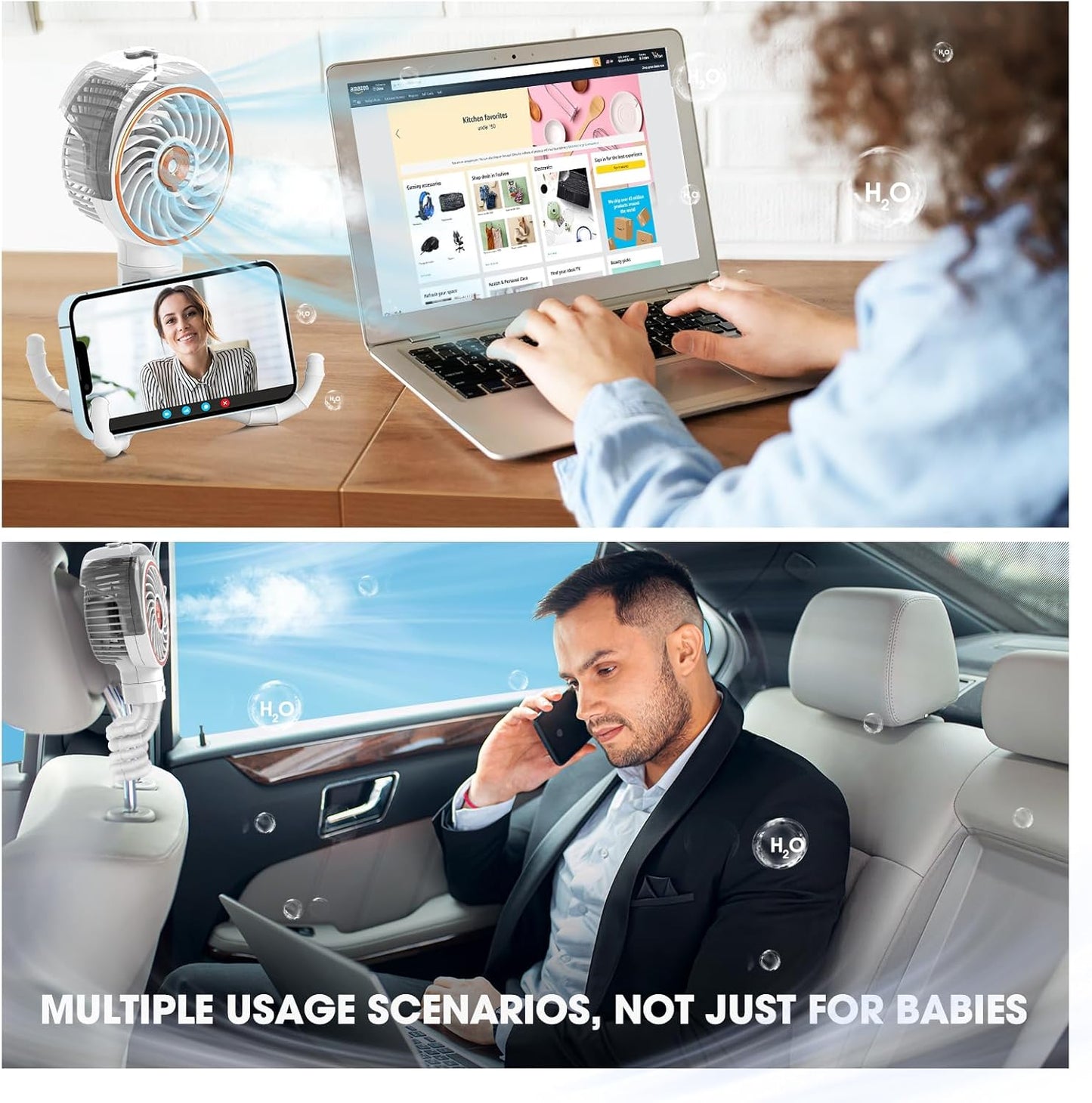 Ausic Stroller Fan with Mist, 100ml Misting Portable Fan for Stroller, Baby Fans with Detachable Tripod, Baby Essentials, Clip on Fans for Crib, Treadmill, Car Seat, Outdoor