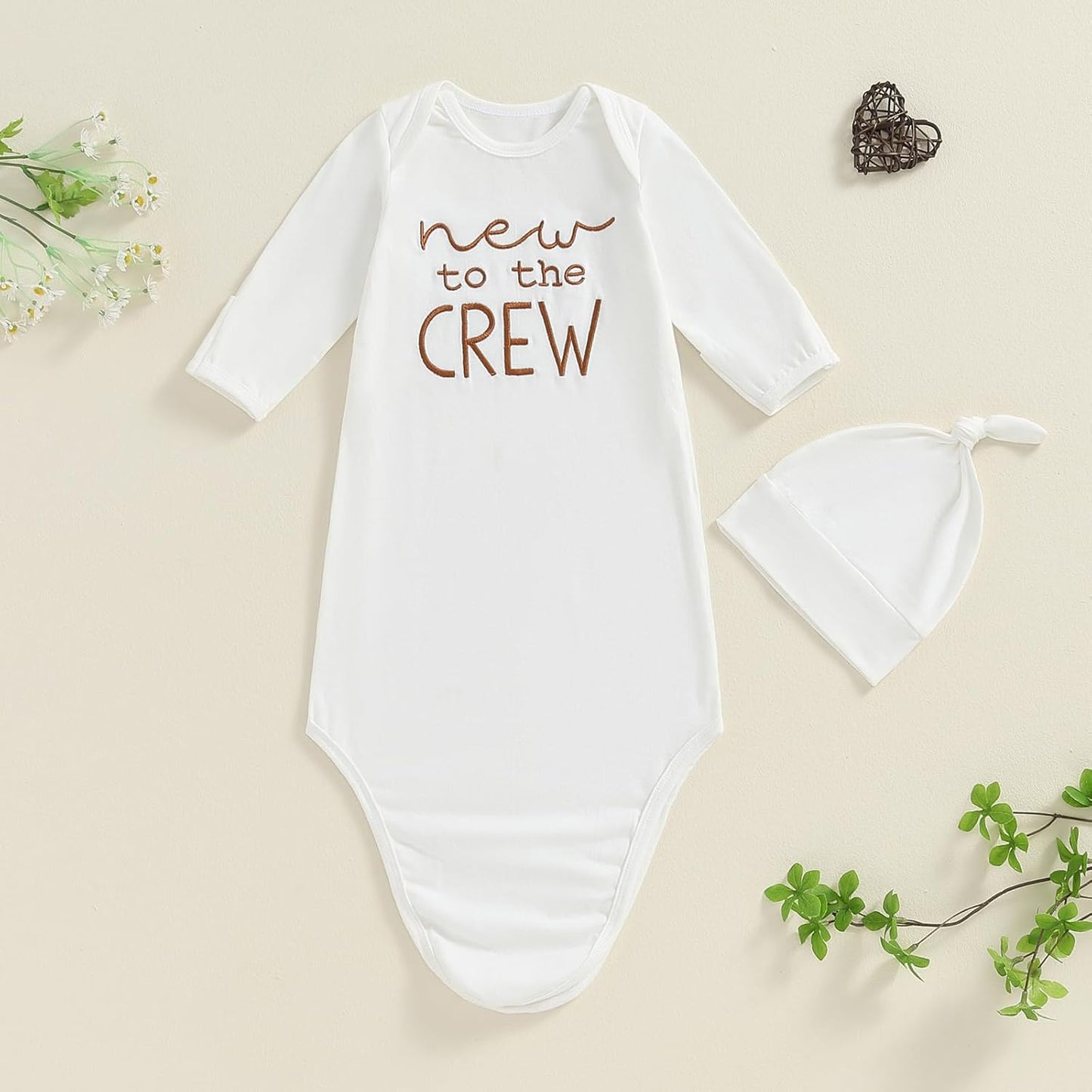 Newborn Boy Girl Coming Home Outfit Baby Infant Sleeper Gown Nightgown Outfits Cute Fall Winter Pajamas and Hat