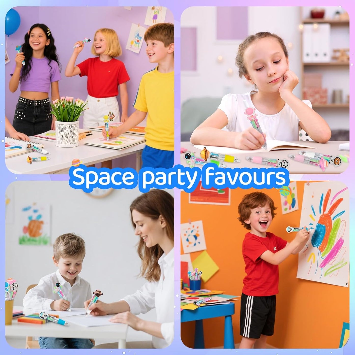 30Pcs Mini Multicolor Pens in One 4-in-1 Cute Pens Bulk for Kids, Ballpoint Pen for Birthdays and Children's Parties, Fun Gifts Assorted Ink Kawaii Pen(Space)