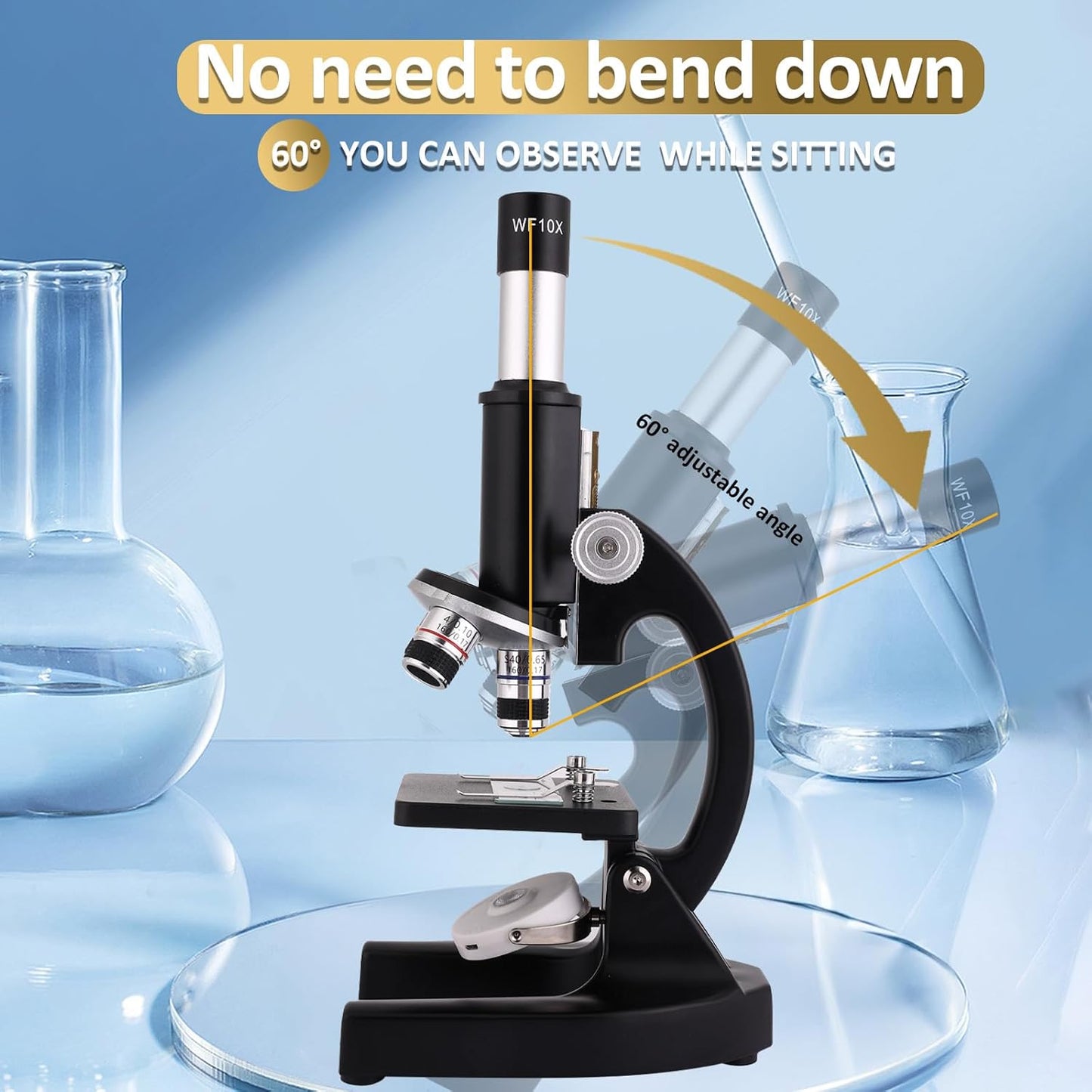 Microscope 40X-2500X Magnification with 4.3-inch Display, Wide-Angle 10X and 25X eyepieces, and Built-in 5-megapixel Camera for School Labs, Animal Husbandry (Black)