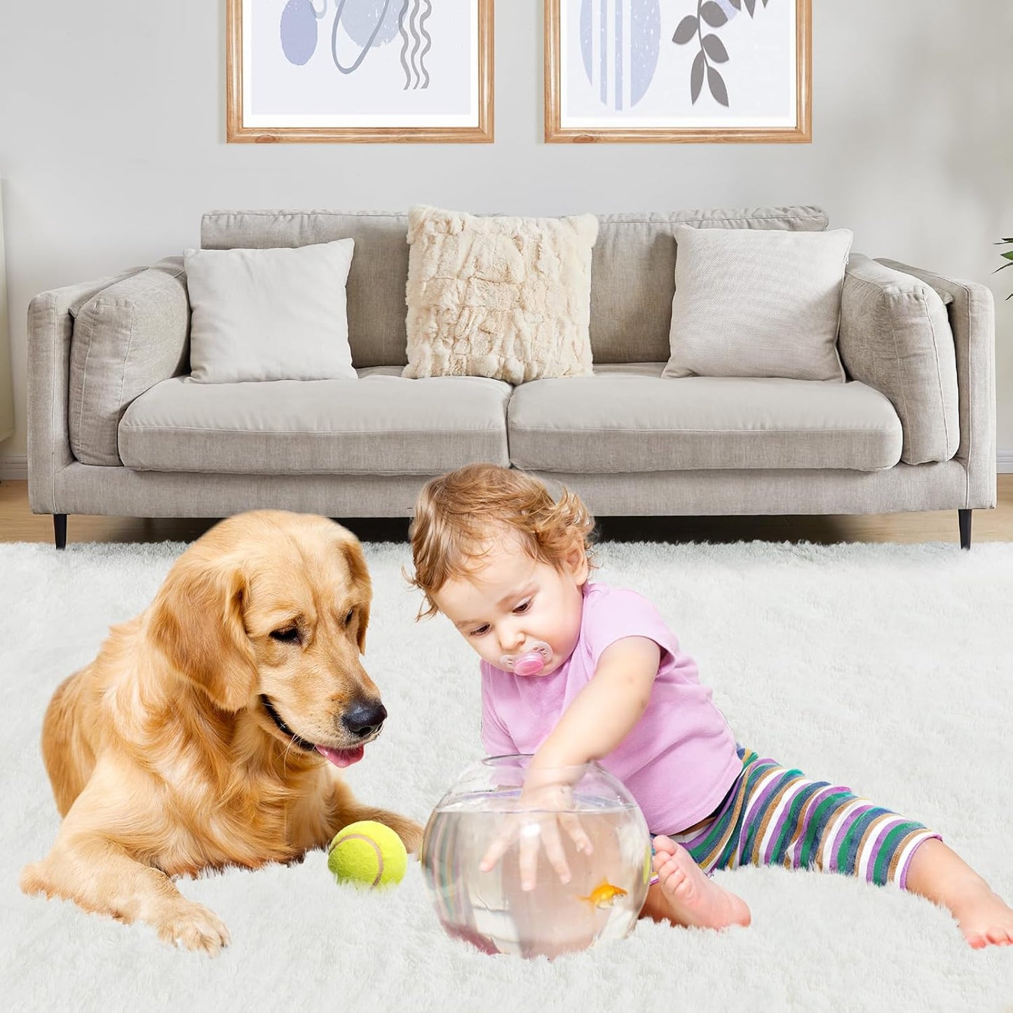 8x10 White Area Rug, Fluffy Plush Rugs for Bedroom, Non Slip Shag Indoor Carpet for Living Room, Nursery, Front Room, Room Decor