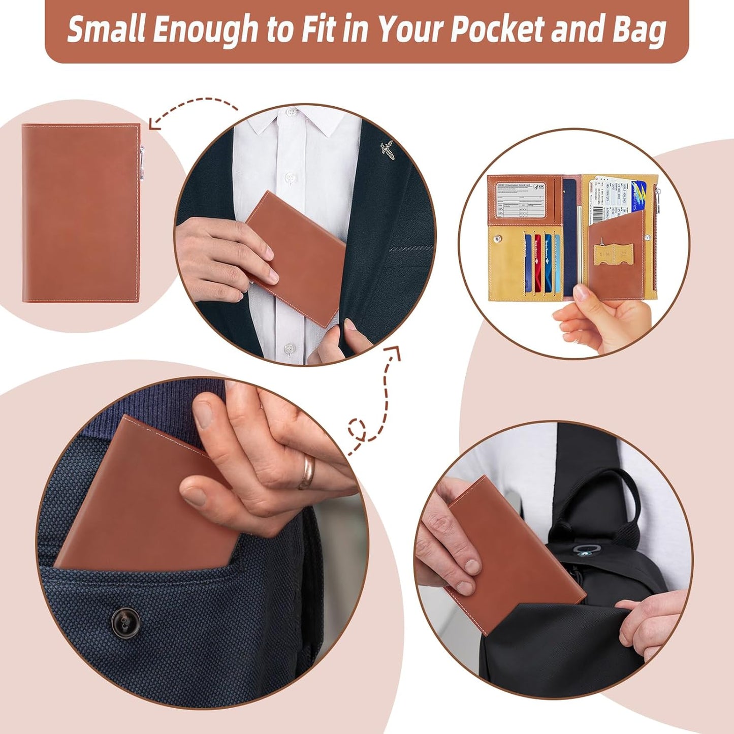 Real Leather Wallet Slim RFID Blocking Passport Holder Travel Document Organizer Blue (Brown)