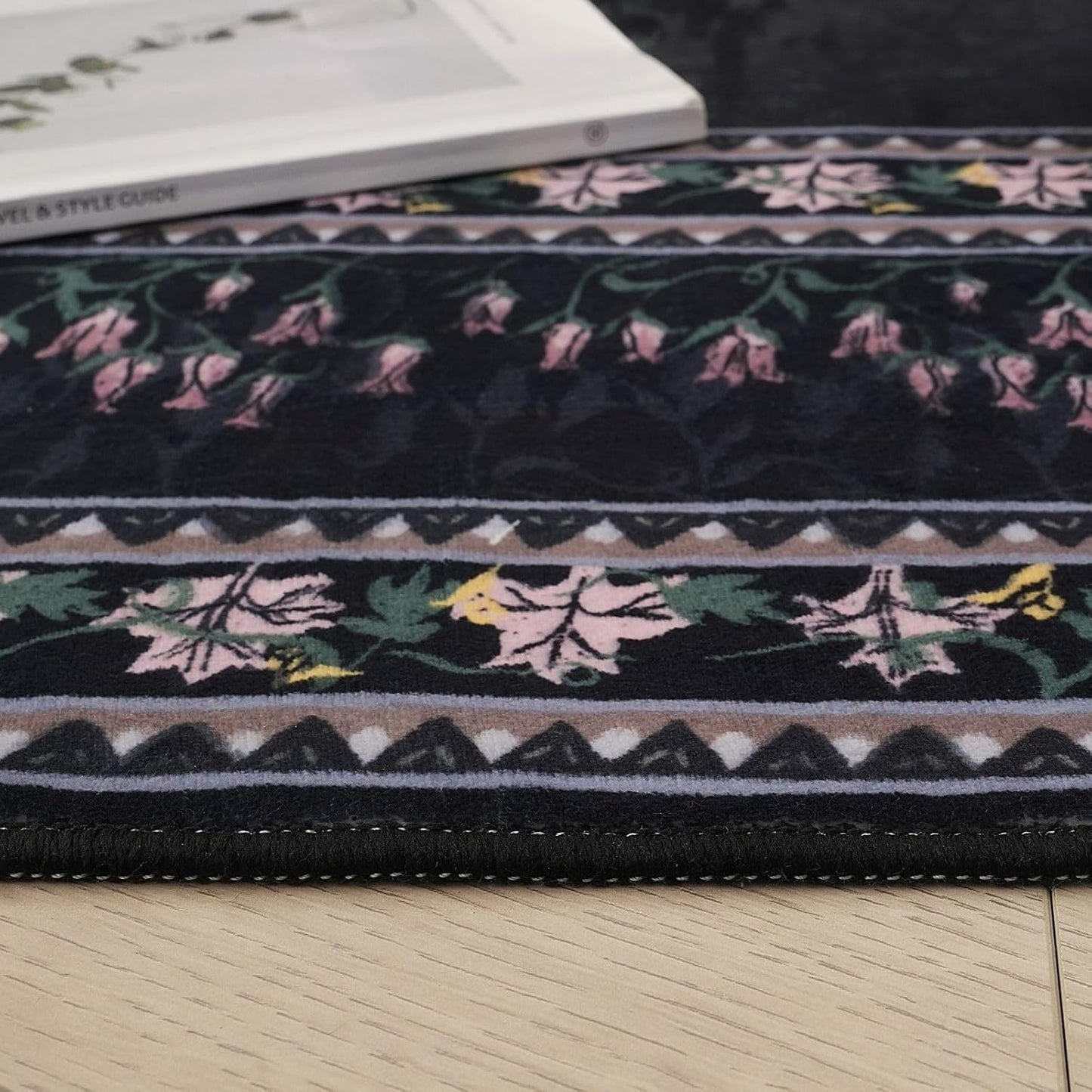 2x6 Runner Rug Impressionist-Style Vintage Kitchen Rugs Non Slip Washable Soft Carpet Runner for Kitchen Laundry Bedroom Bathroom, Black