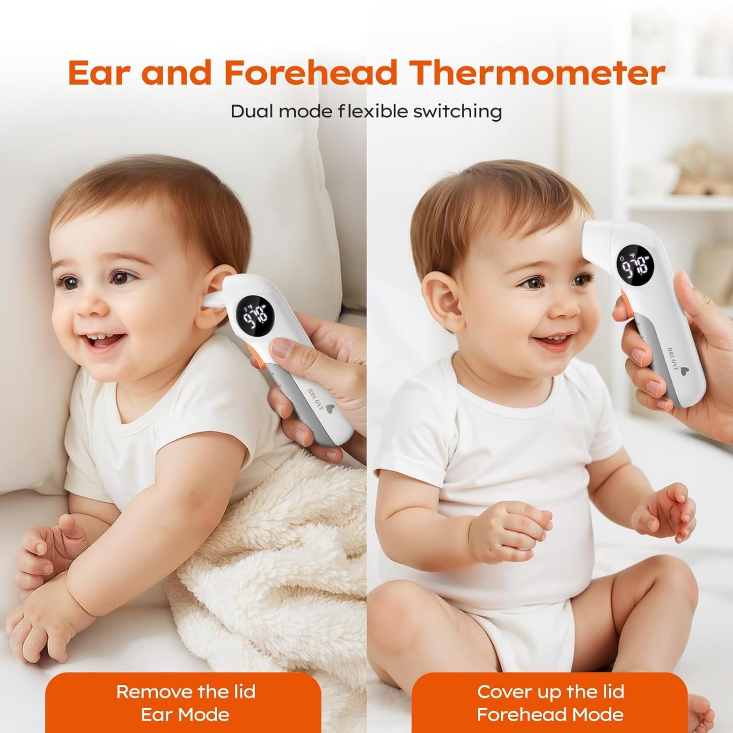 Baby Thermometer for Infants, No-Touch Forehead and Ear Thermometer with Fever Alarm, Fast Accuracy Digital Thermometer for Adults and Kids, 3 Age Modes, Object Modes