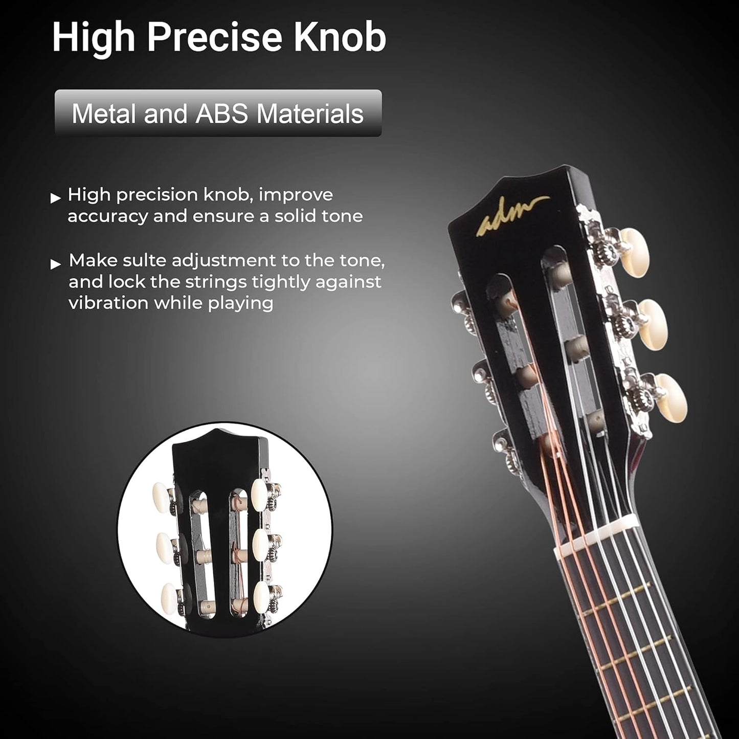 ADM Beginner Acoustic Classical Guitar 30 Inch Nylon Strings Wooden Guitar Bundle Kit for Kid Boy Girl Student Youth Guitarra Online Lessons with Gig Bag, Strap, Tuner, Extra Strings, Picks,Black 1