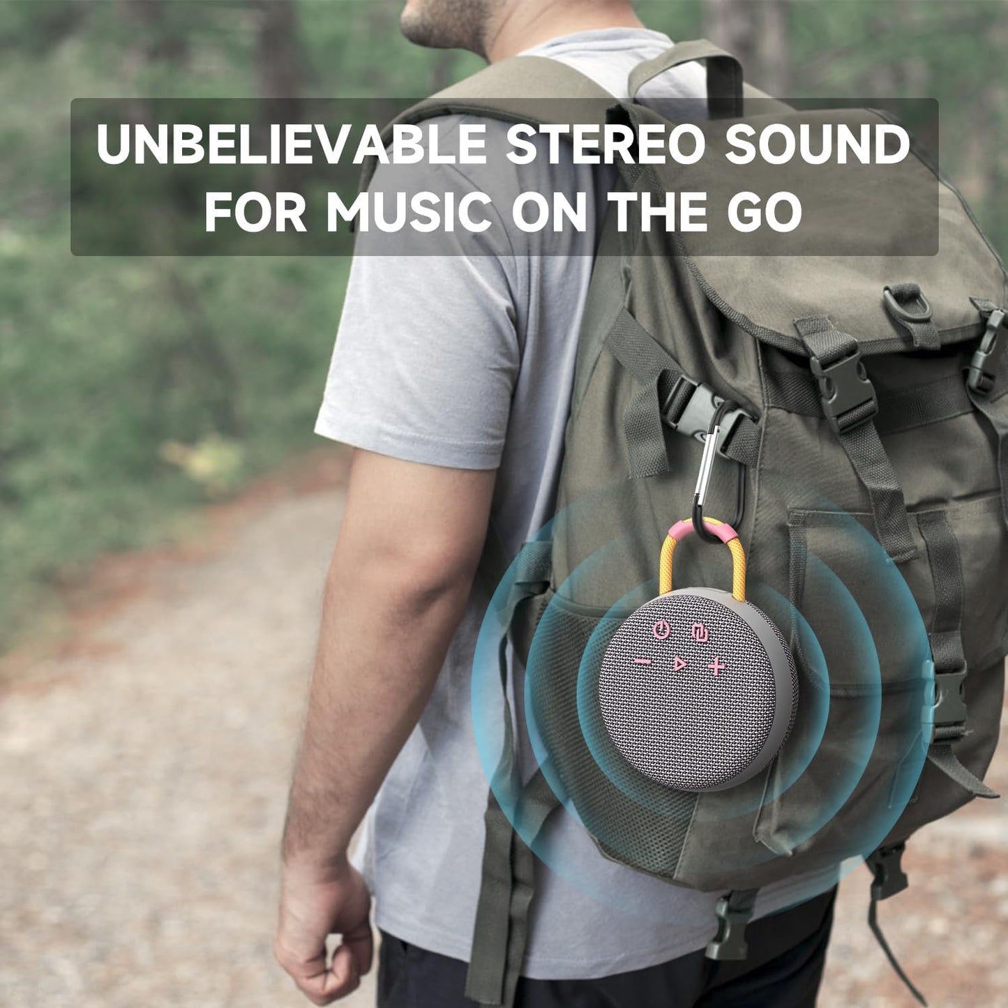 MusiBaby Wireless Mini Speaker – IPX7 Showerproof Audio with BT 5.3 & Clip, Durable Shell for Dorm Use, Gift Bags, Backpack Travel & Poolside Fun (Gray)